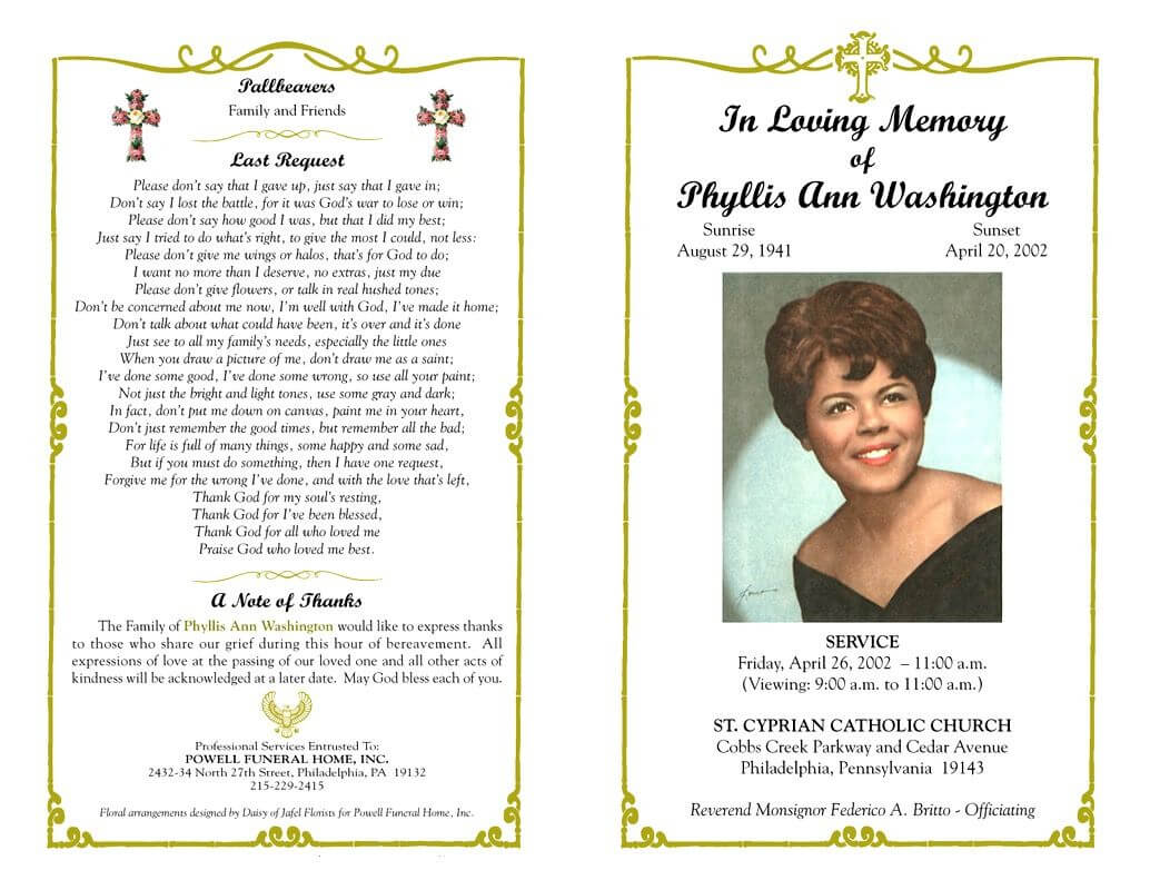Funeral Program Template Sample Free Loving Memory Templates Pertaining To Remembrance Cards Template Free