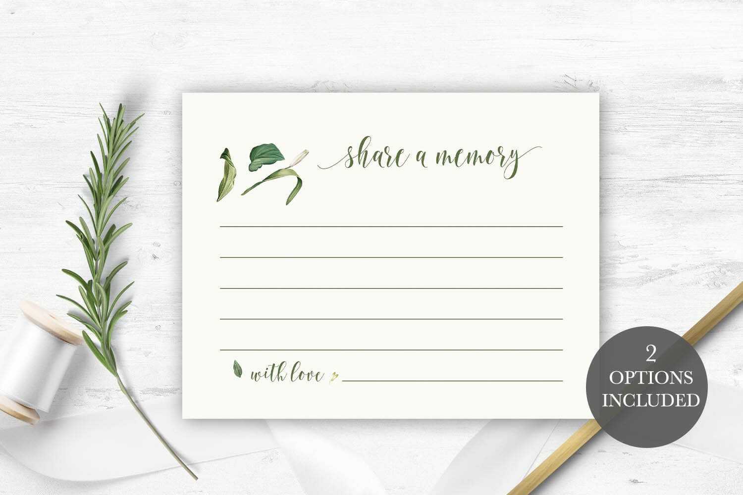 Funeral Share A Memory Card | Printable Funeral Memory Card | Greenery  Memorial Card Template | Funeral Cards | Memorial Cards Template Throughout In Memory Cards Templates