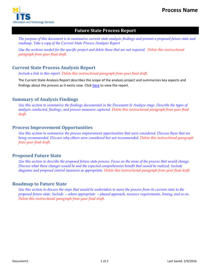 Future State Process Report Template Throughout Project Analysis Report Template