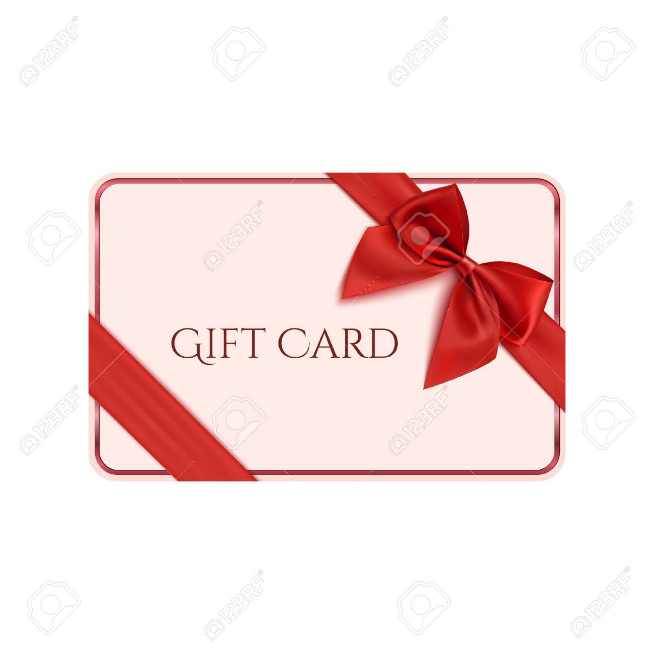 Gift Card Template With Red Ribbon And A Bow. Vector Illustration With Present Card Template