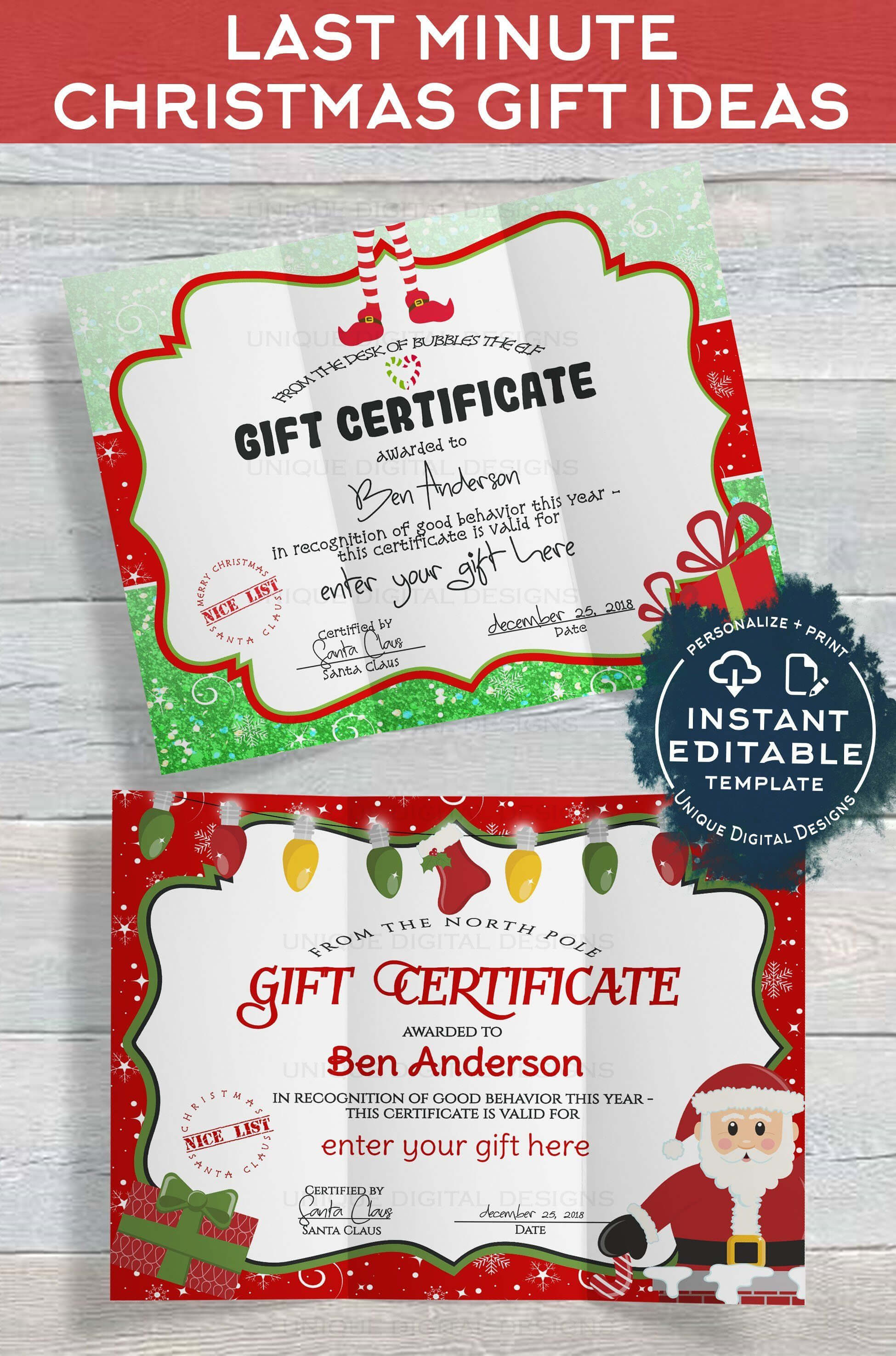 Gift Certificate Template, Editable Gift Certificate From Pertaining To Christmas Gift Certificate Template Free Download