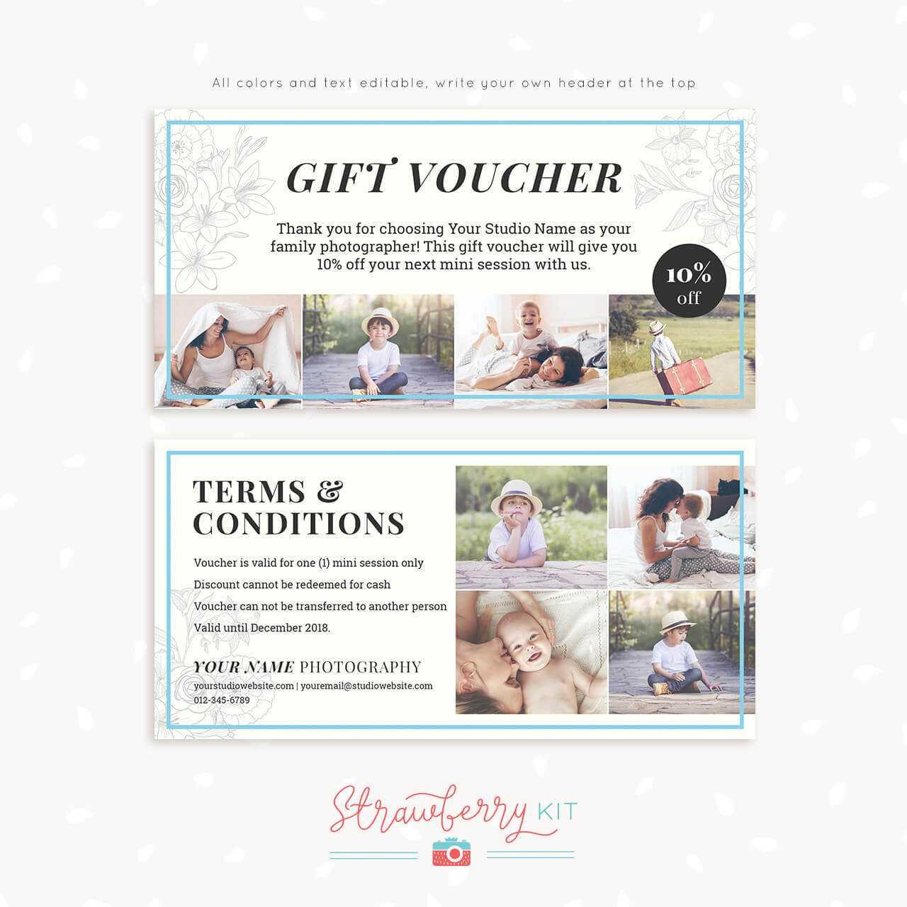 Gift Voucher Template "classic Floral" – Strawberry Kit Pertaining To Gift Certificate Template Photoshop