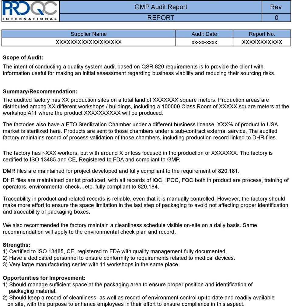 Gmp Audit Report. * Example Report * – Pdf With Gmp Audit Report Template