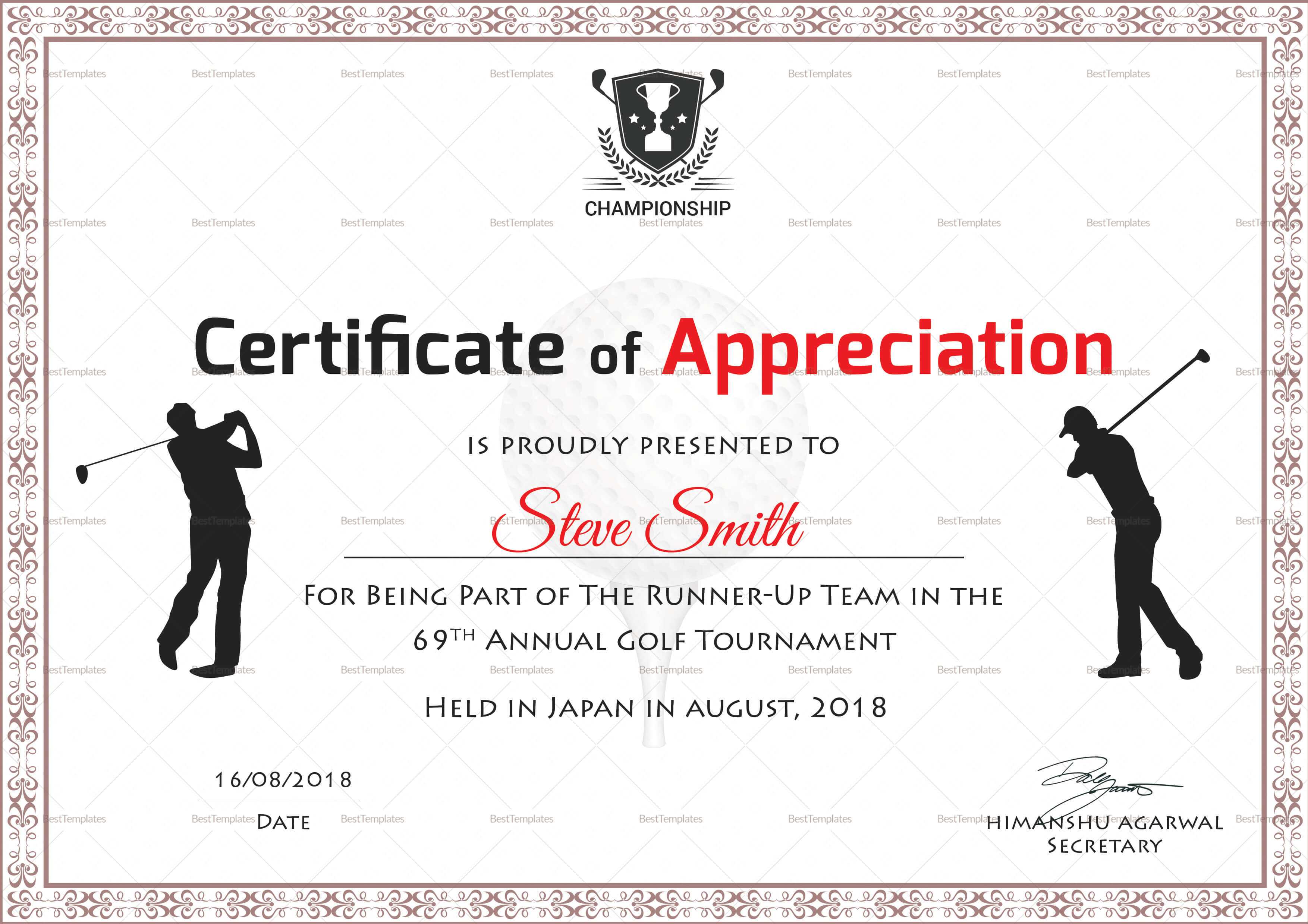 Golf Appreciation Certificate Template Intended For Golf Certificate Templates For Word