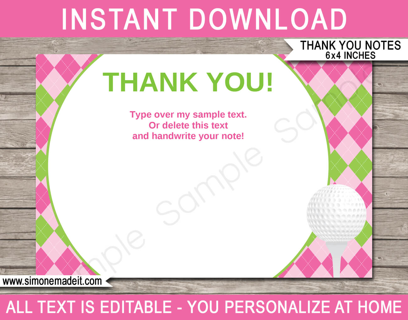 Golf Birthday Party Thank You Cards Template – Pink/green Within Thank You Note Cards Template