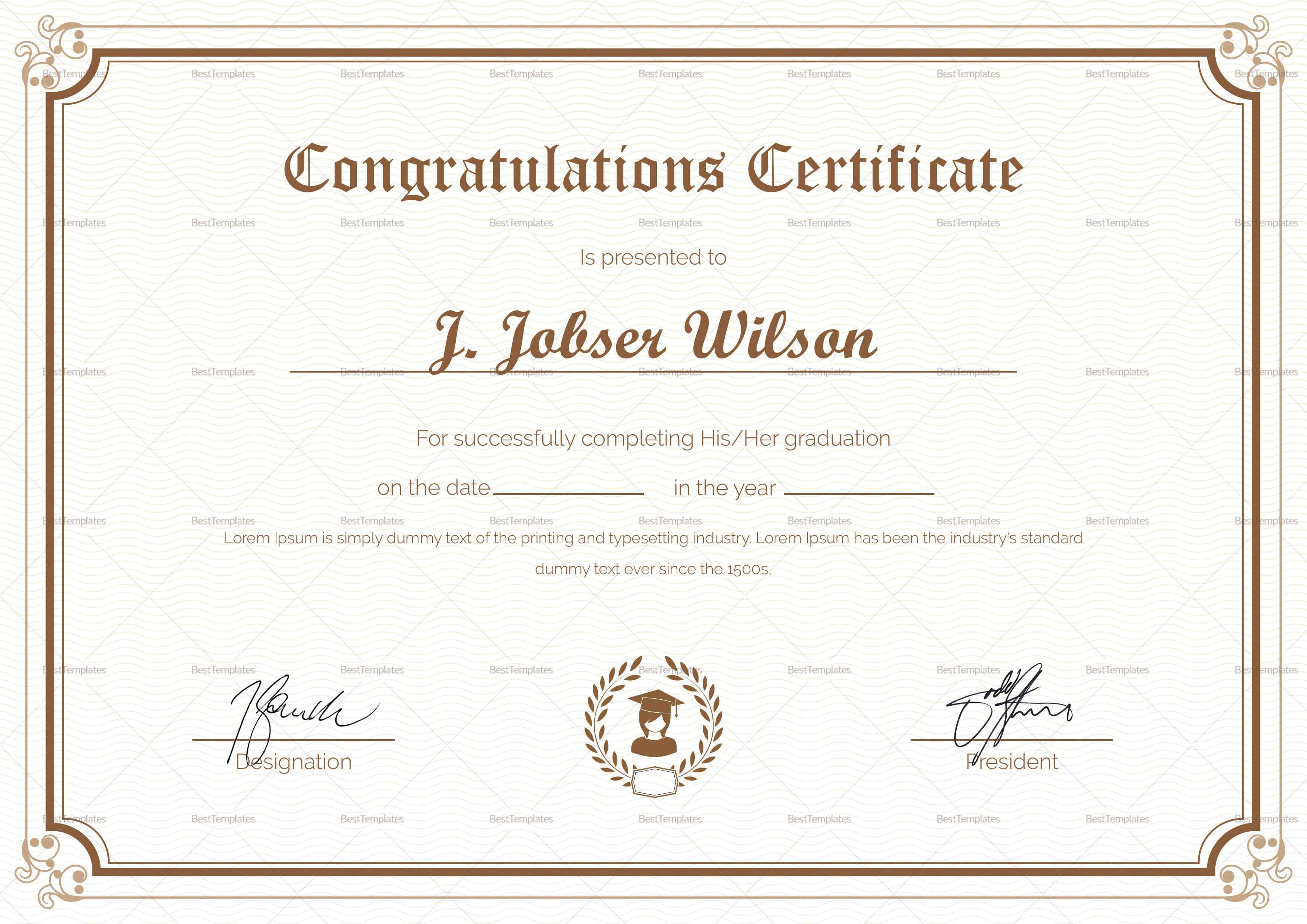 Graduation Completion Congratulations Certificate Template Within College Graduation Certificate Template