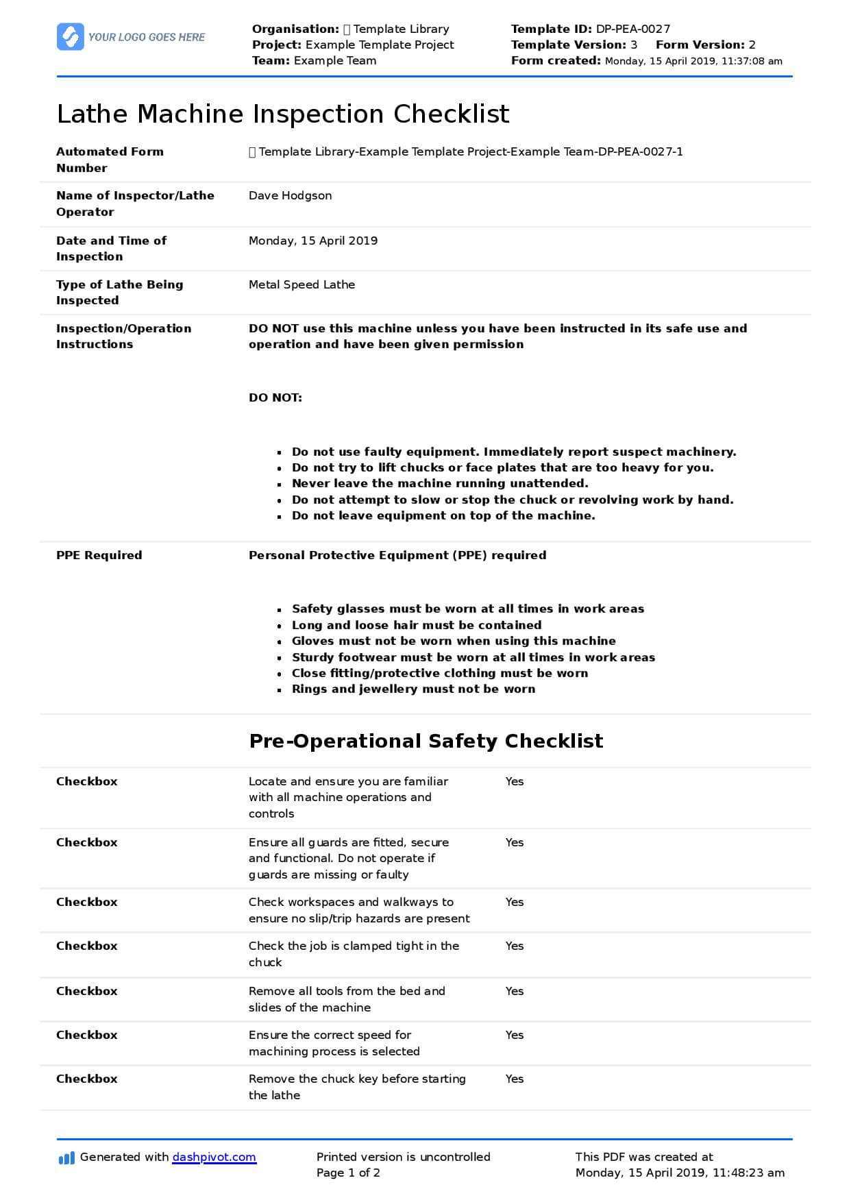 Great Machine Shop Inspection Report Template With Within Machine Shop Inspection Report Template