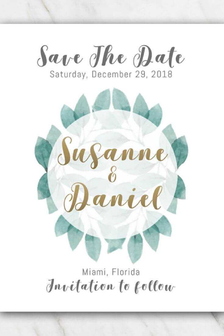 Green Leaves Wedding Save The Date Template | Free Within Save The Date Templates Word