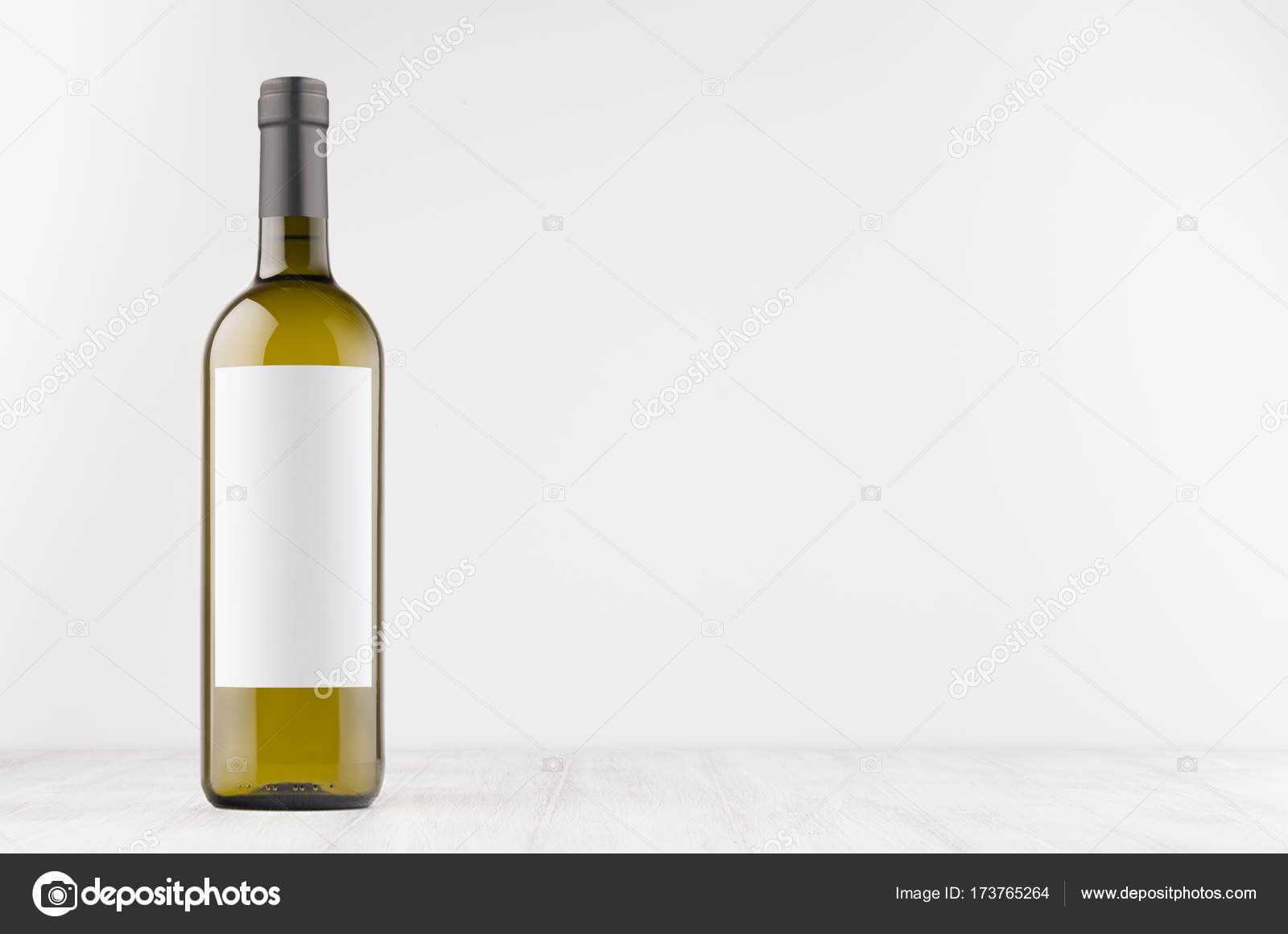 Green Wine Bottle With Blank White Label On White Wooden With Regard To Blank Wine Label Template