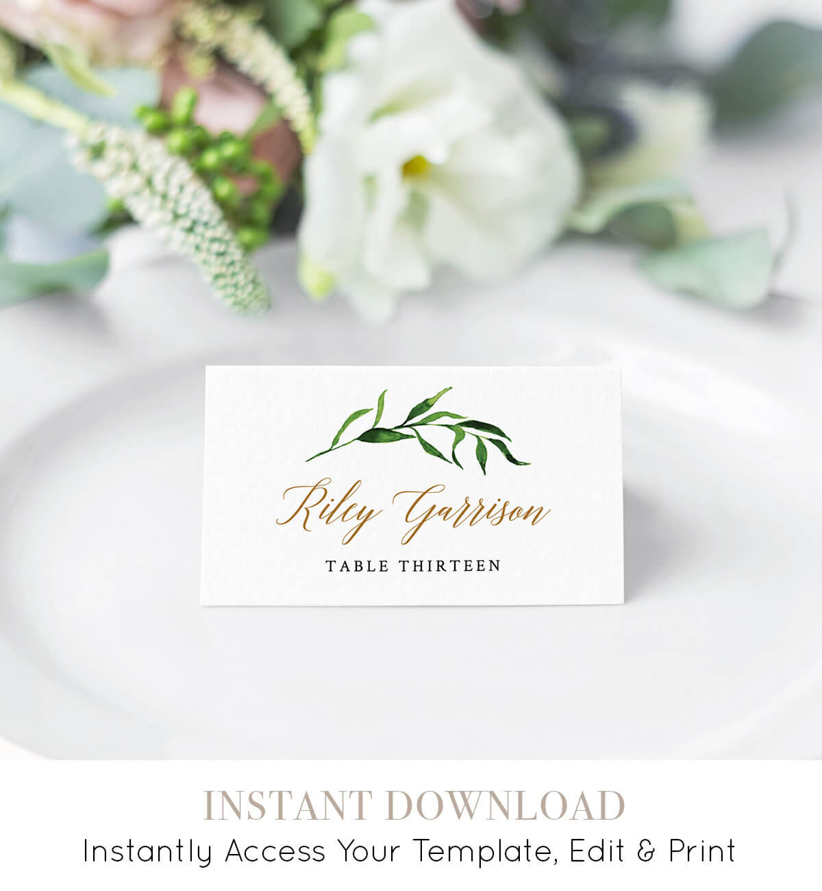 Greenery Wedding Place Card Template, Printable Escort Within Printable Escort Cards Template