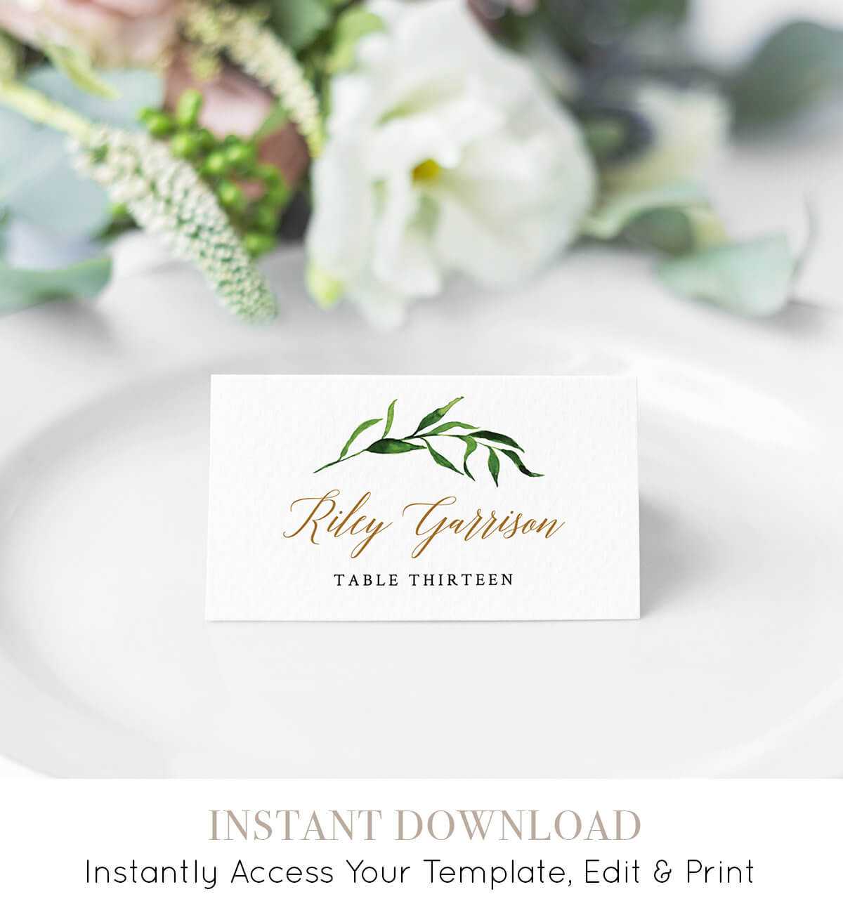 Greenery Wedding Place Card Template, Printable Escort Within Printable Escort Cards Template