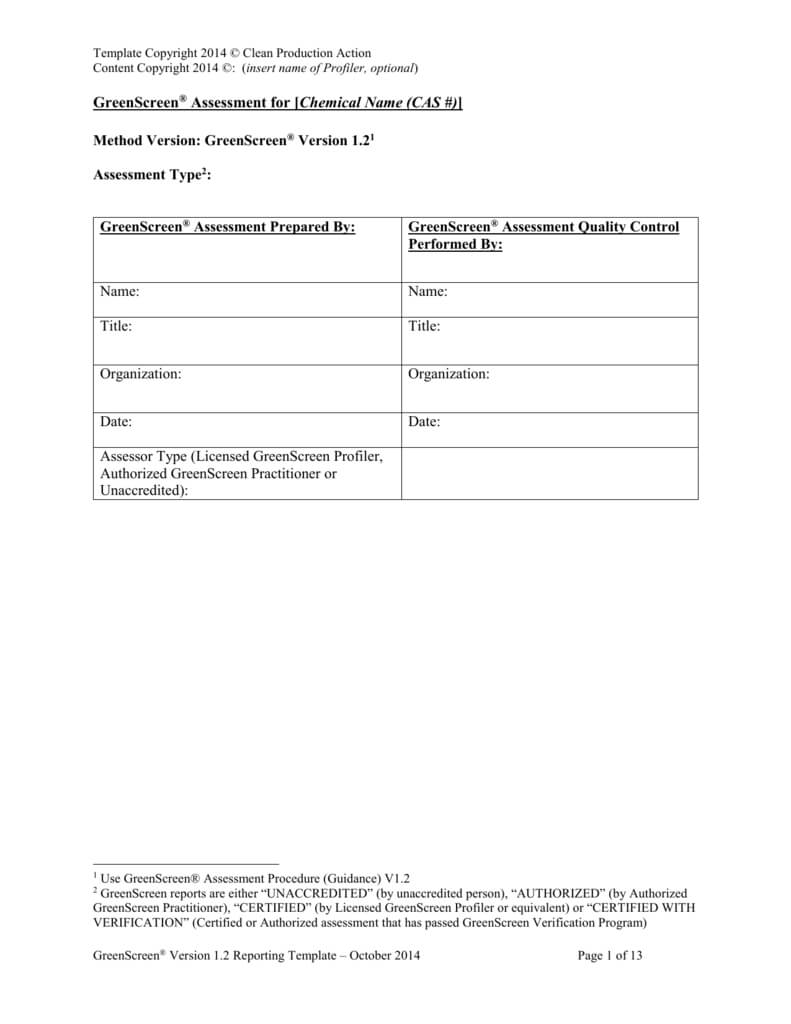 Greenscreen® Assessment Report Template Within Data Quality Assessment Report Template