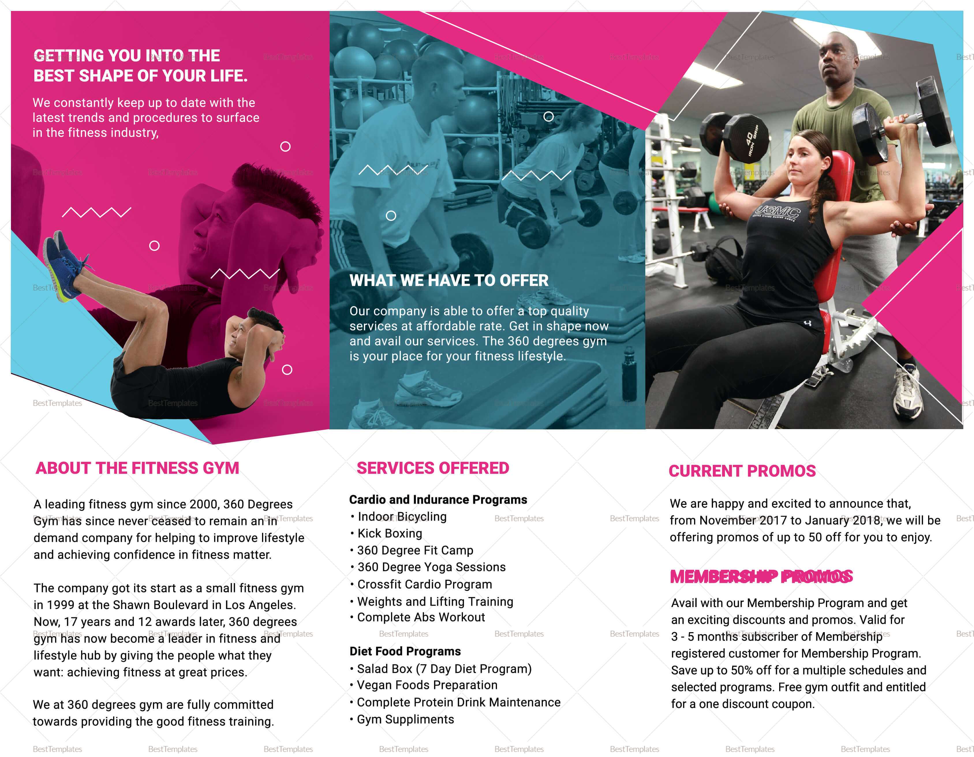 Gym Tri Fold Brochure Template With Membership Brochure Template