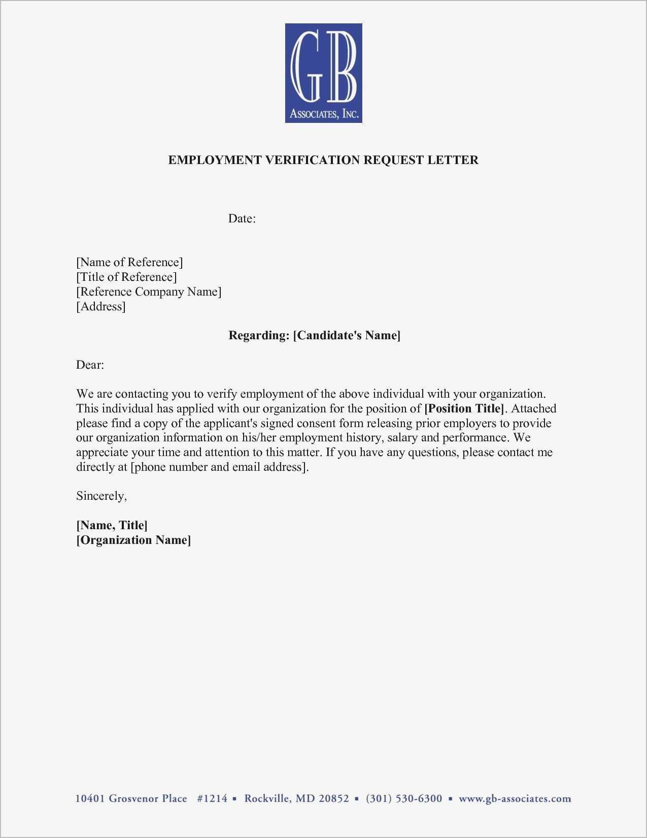 Employment Verification Letter Template Word