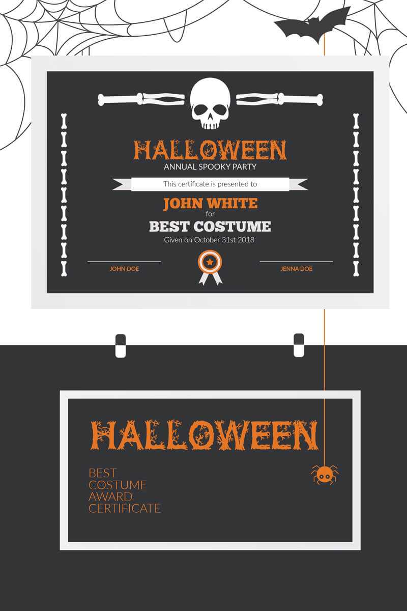 Halloween Best Costume Award Certificate Template For Halloween Certificate Template