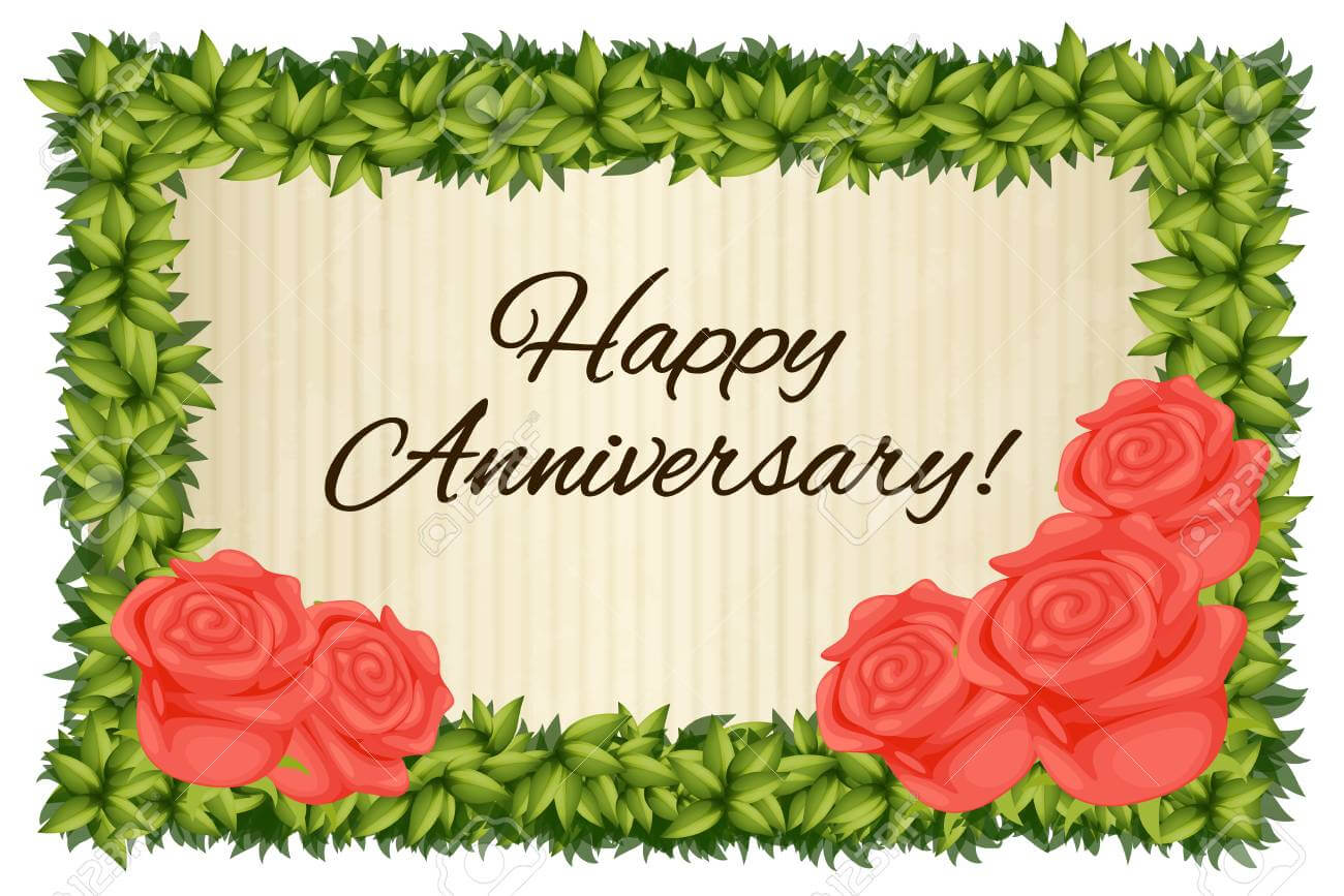 Happy Anniversary Card Template With Red Roses Illustration Pertaining To Template For Anniversary Card