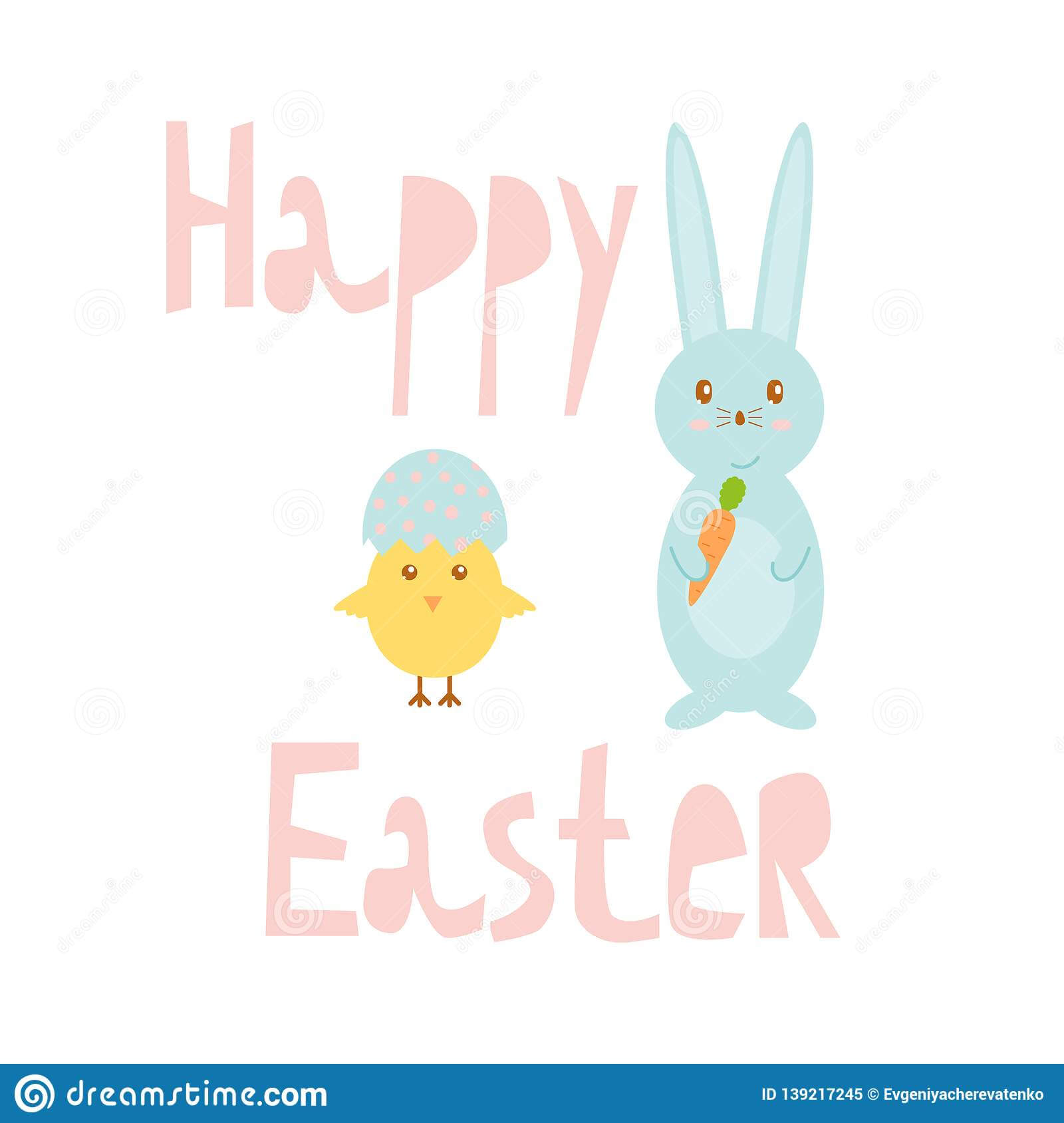Happy Easter Greeting Card Template With Bunny And Chick With Regard To Easter Chick Card Template
