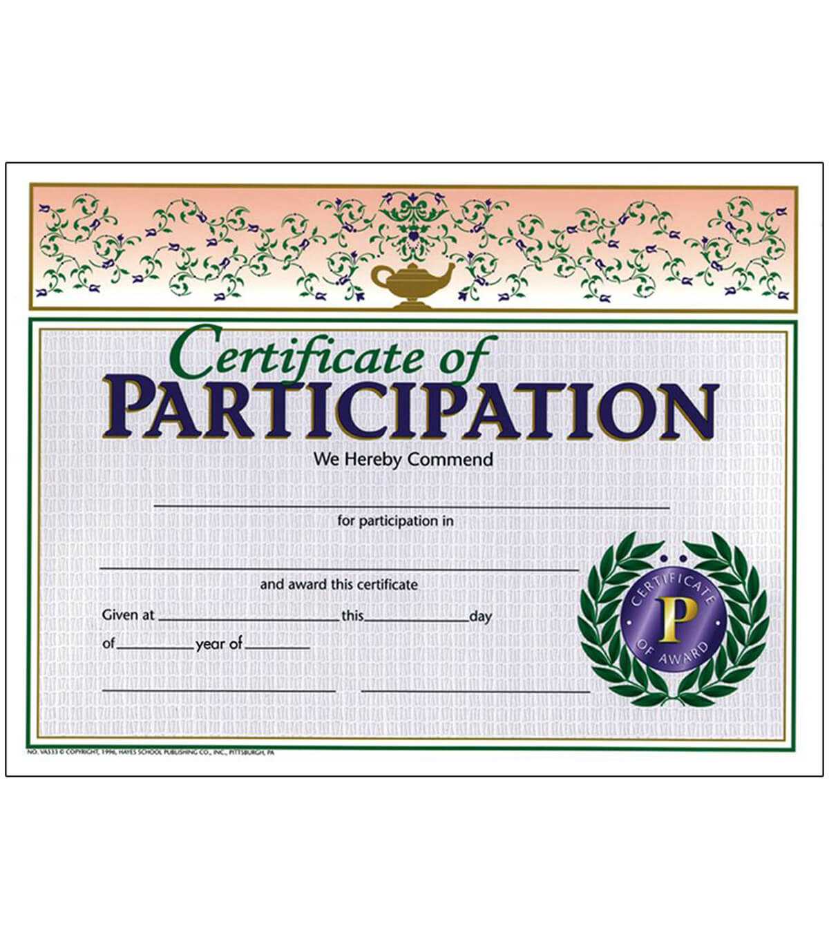 Hayes Certificate Of Participation, 30 Per Pack, 6 Packs Intended For Hayes Certificate Templates