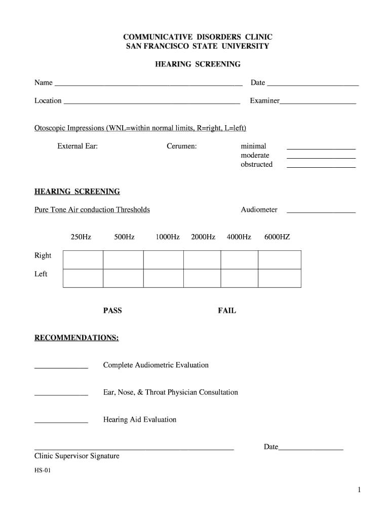 Hearing Screening Procedure – Fill Online, Printable Pertaining To Blank Audiogram Template Download