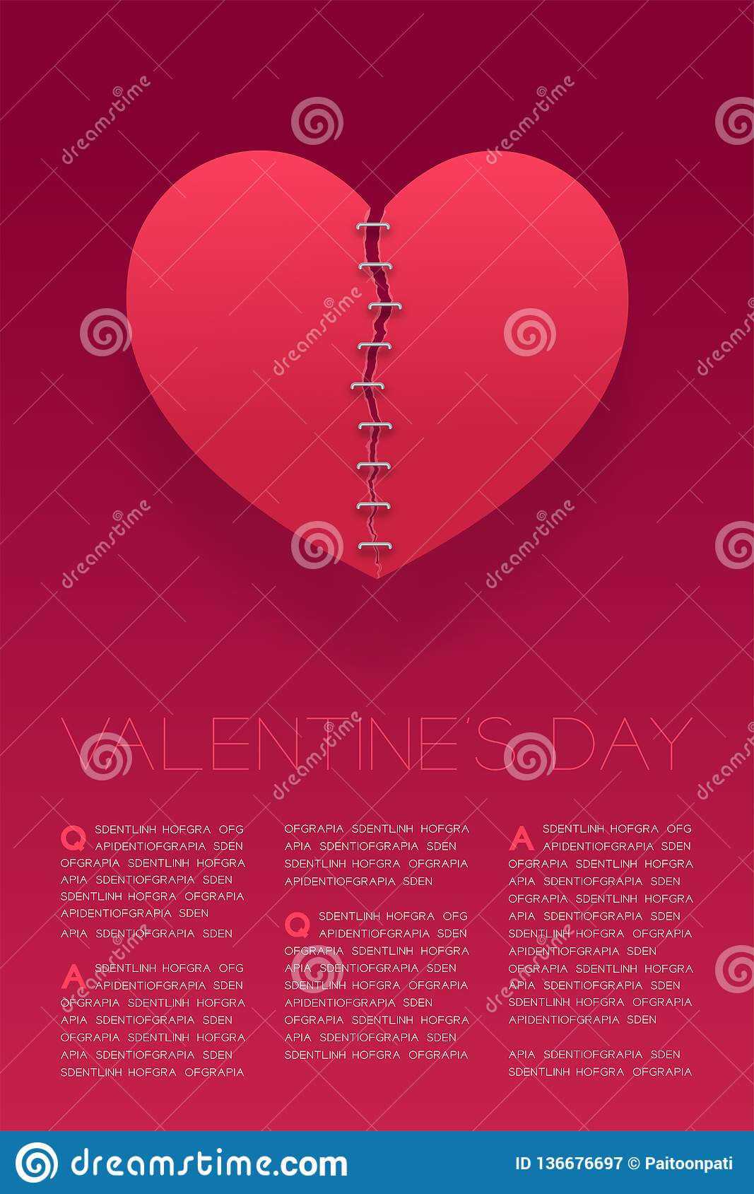 Heart Paper Tear Repairstaples, Valentine`s Day Concept Inside Staples Banner Template