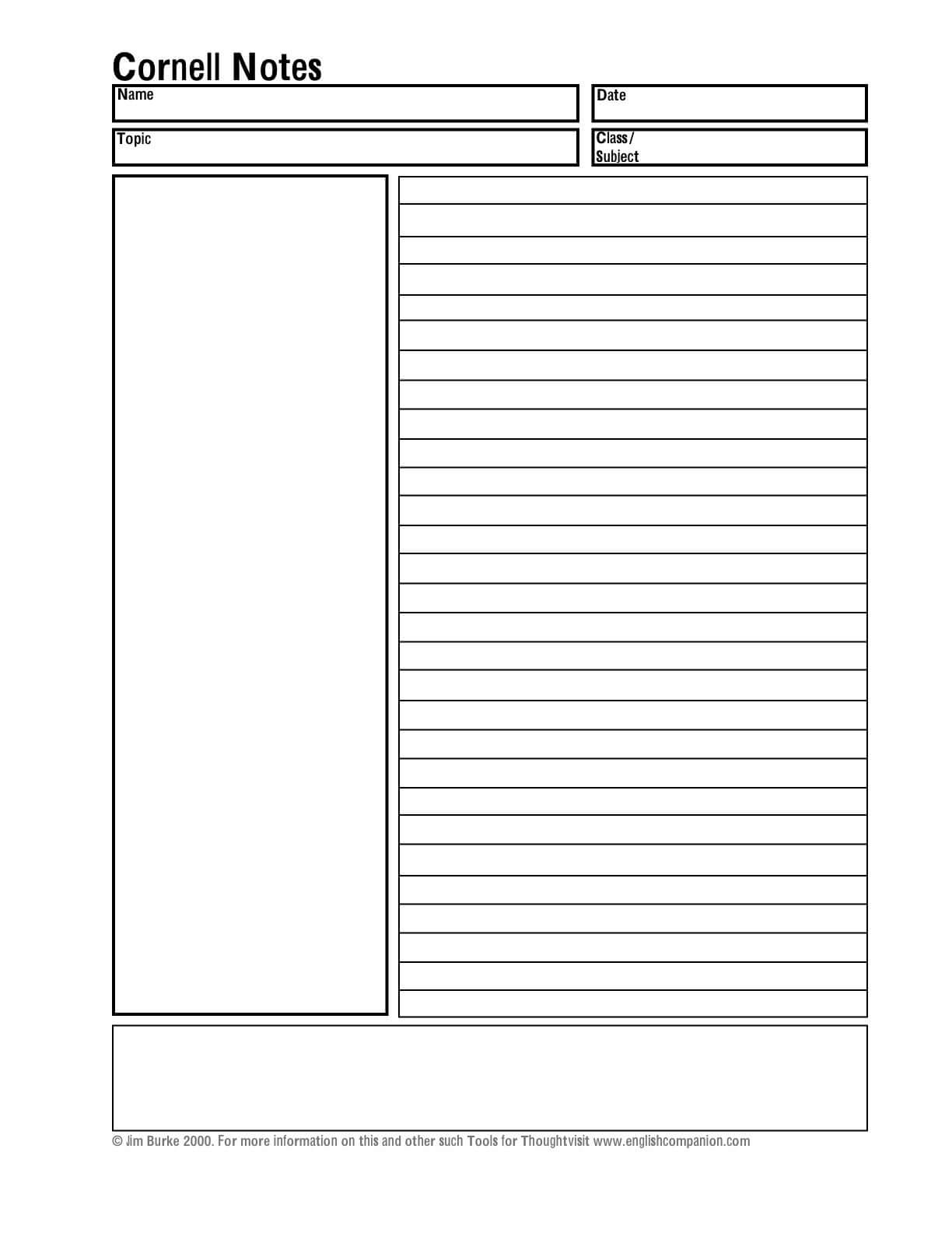 Helping Students Take Better Notes (Teacher Analysis With Regard To Note Taking Template Word