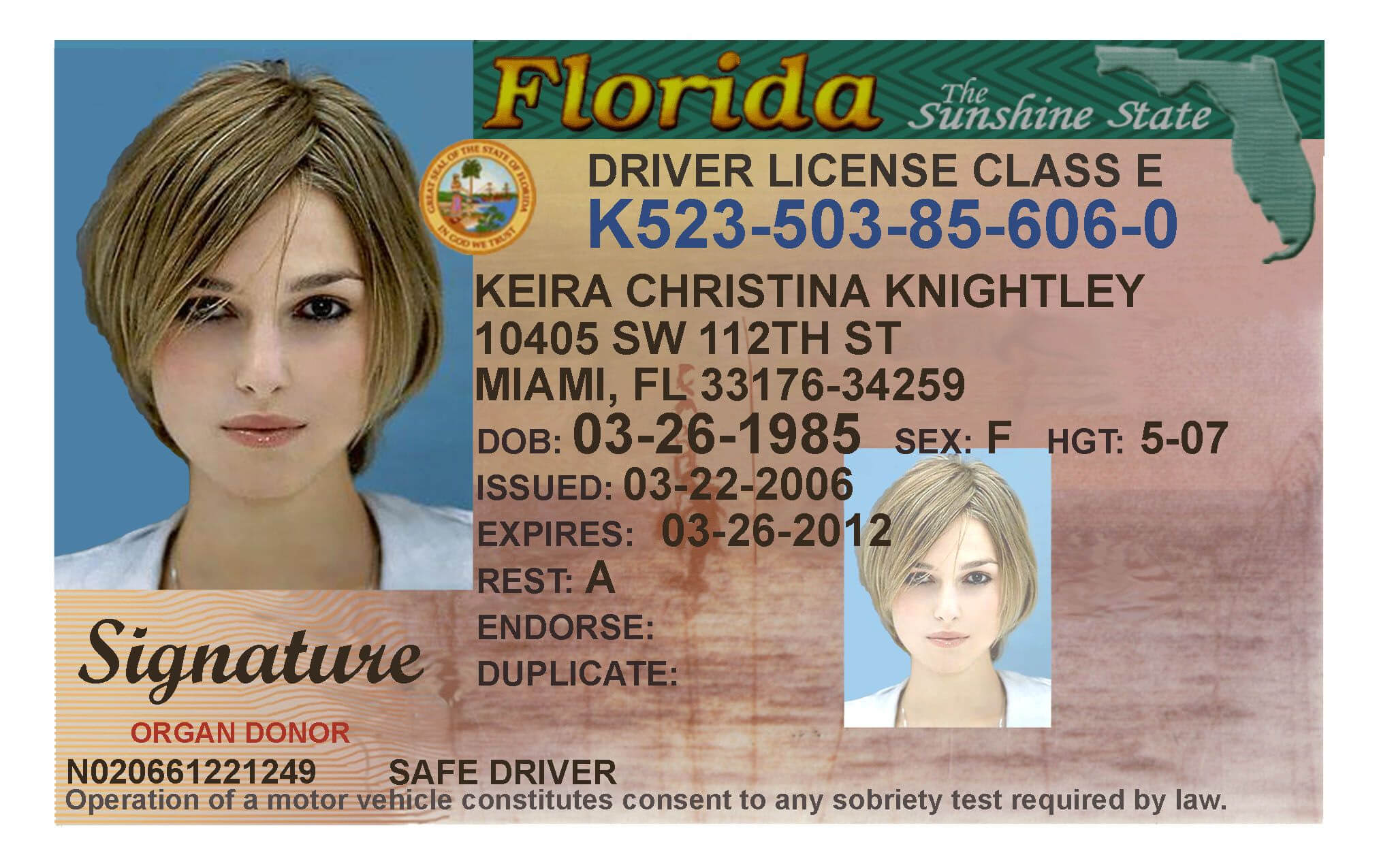 Here's A Sample Of A Fake Florida Id Card That's Solda In Florida Id Card Template