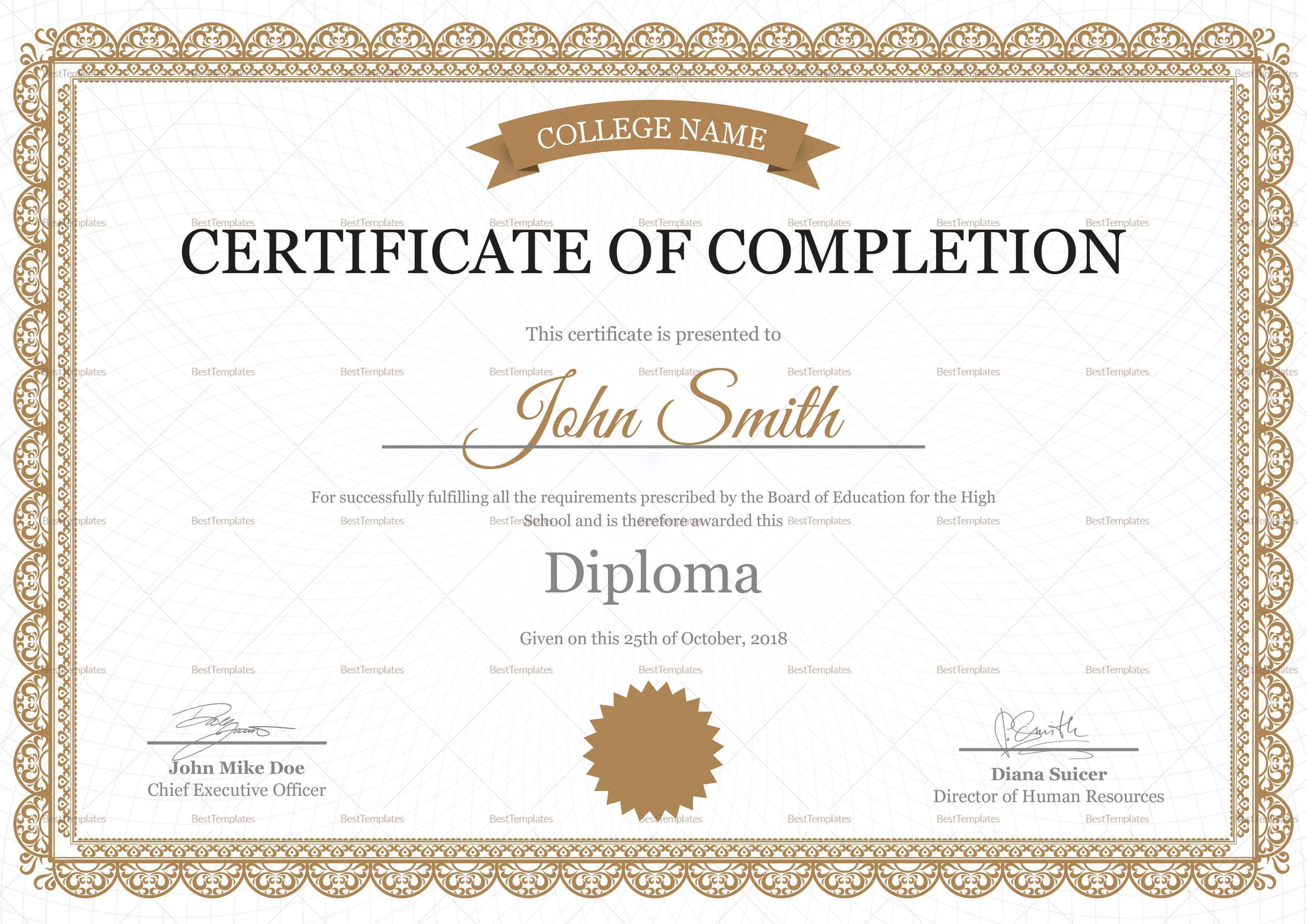 High School Completion Certificate Template Throughout Certificate Templates For School