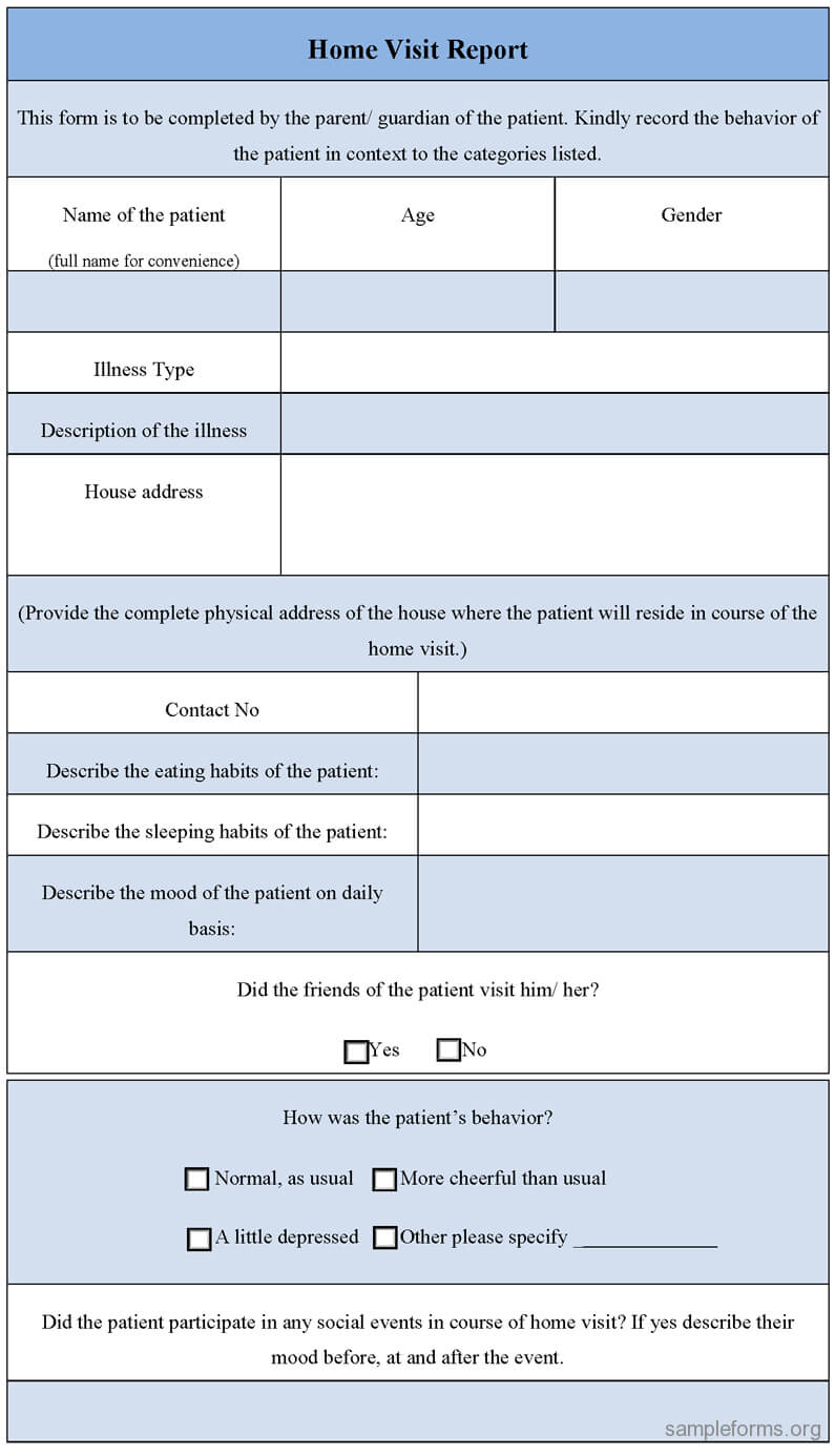 Home Visit Report Form : Sample Forms Regarding Patient Report Form Template Download