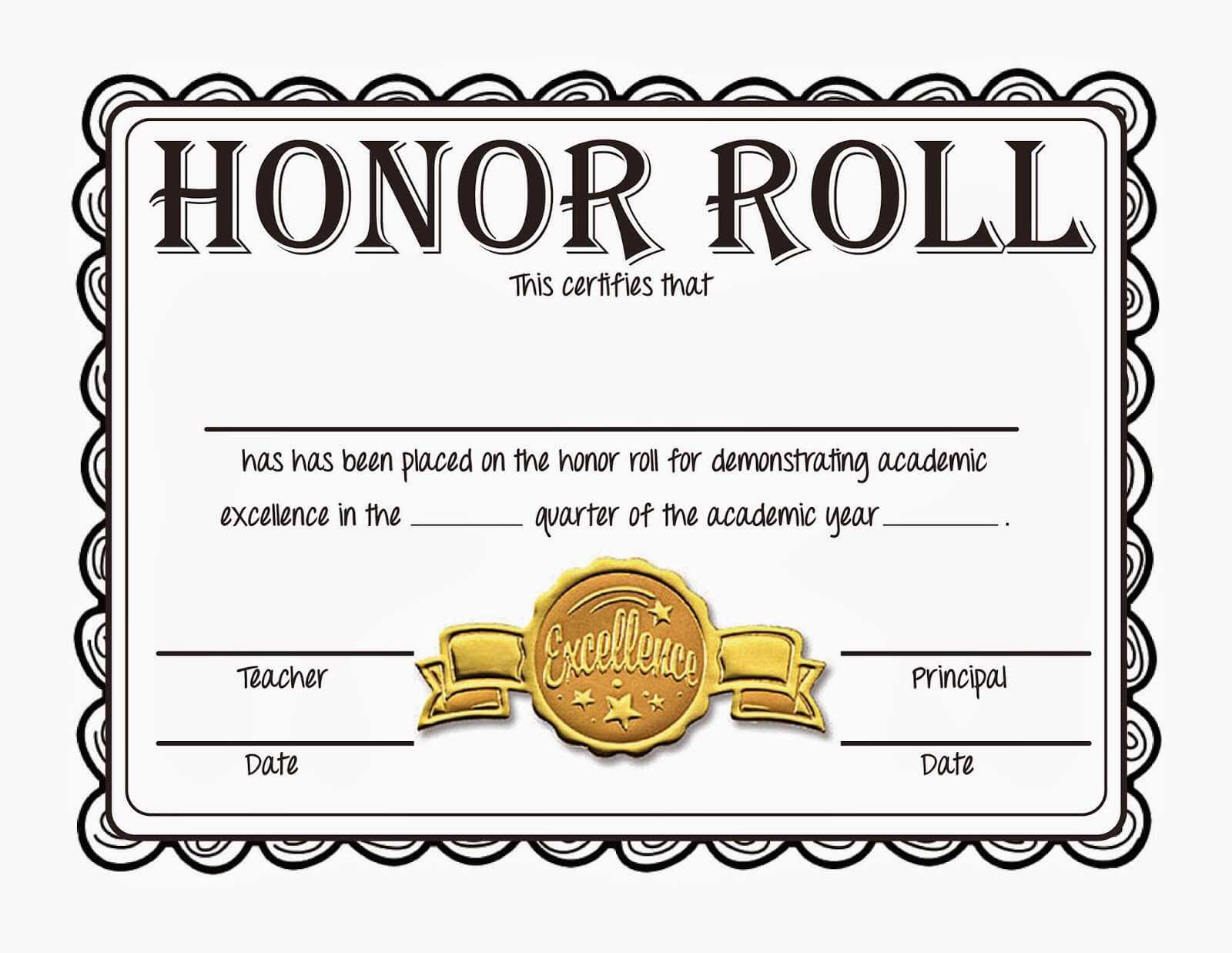 Honor Roll Certificates Template Within Honor Roll Certificate Template