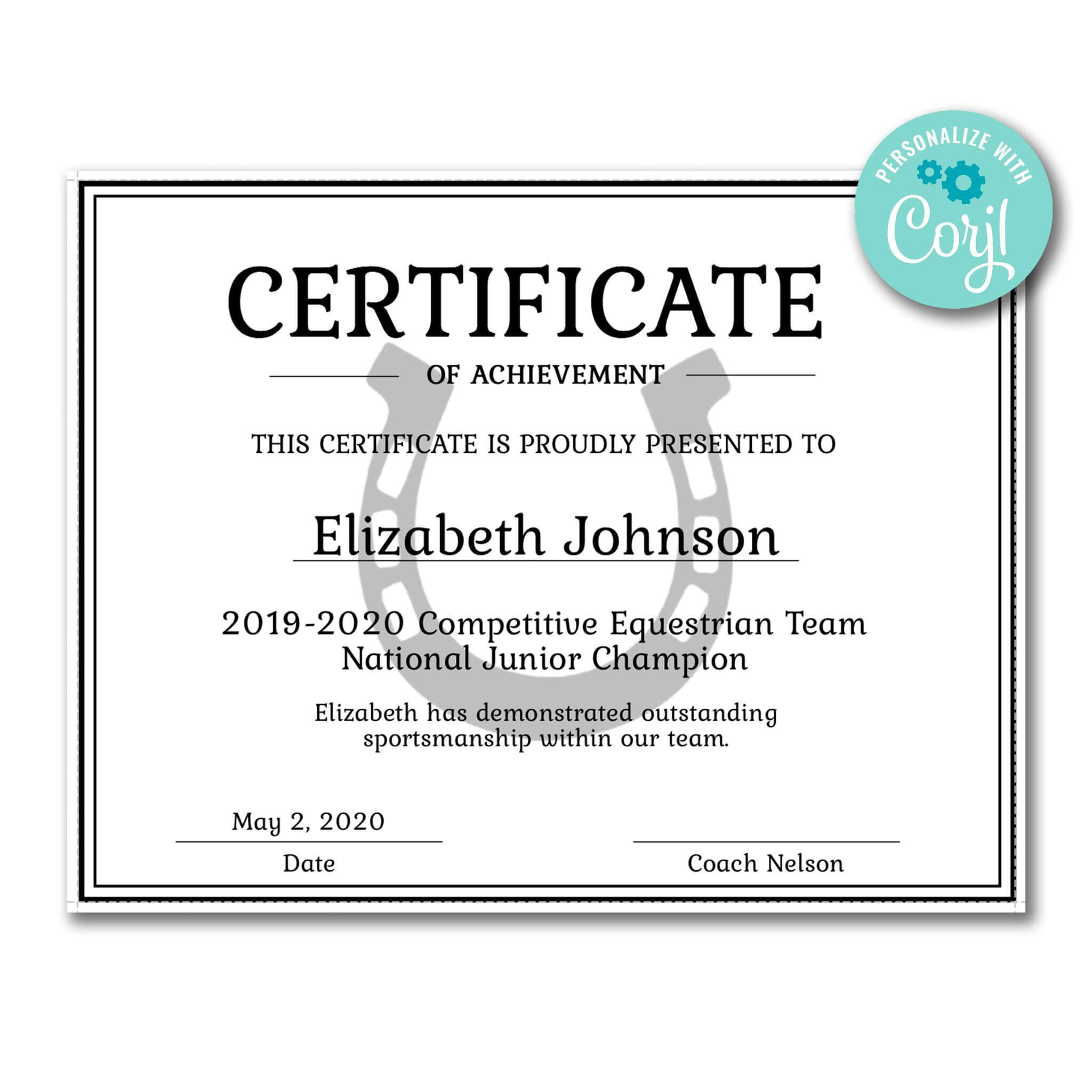 Horseshoe Certificate | Certificates | Printable Award In Gymnastics Certificate Template