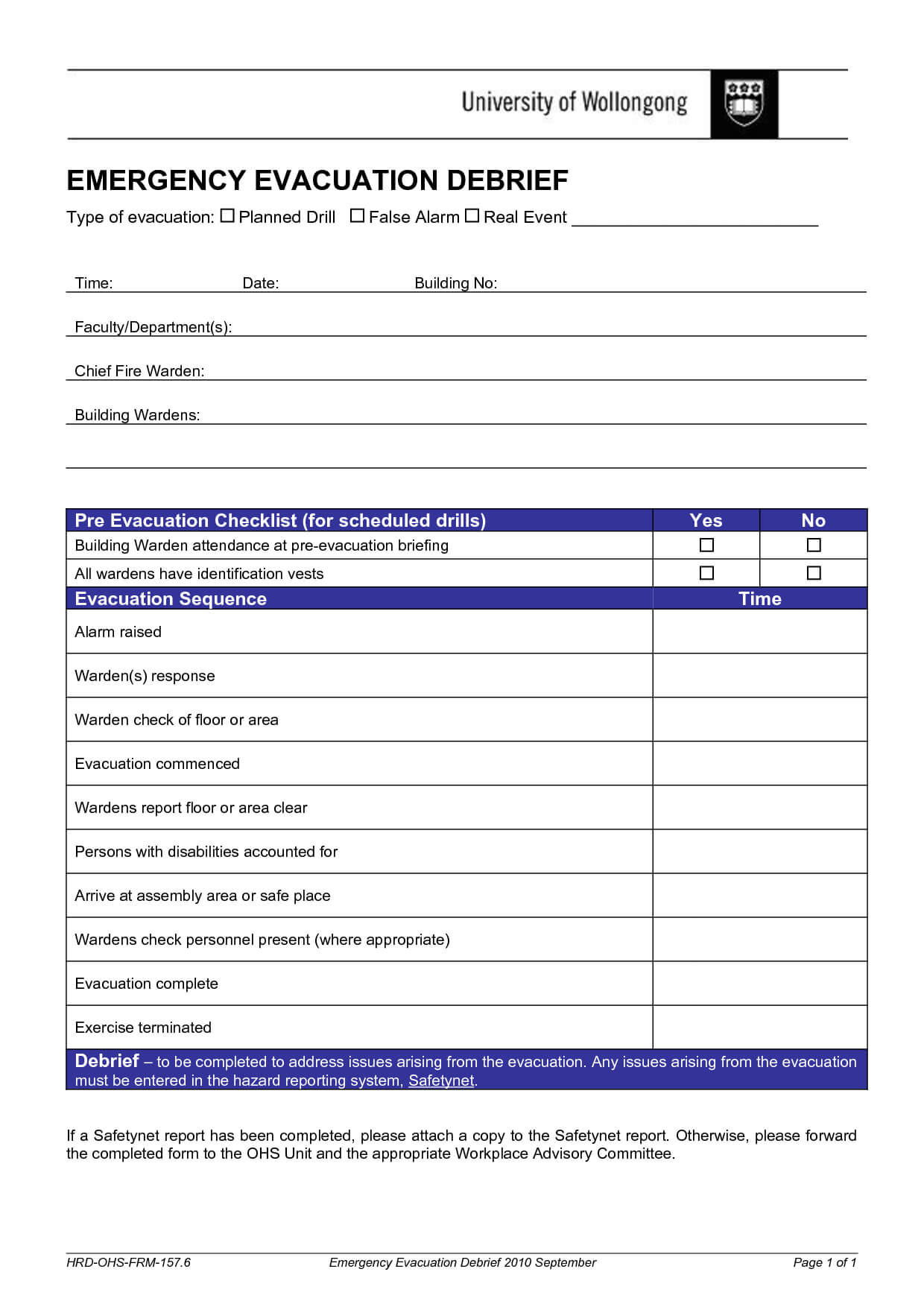 Hospital Debriefing Form Template With Regard To Event Debrief Report Template