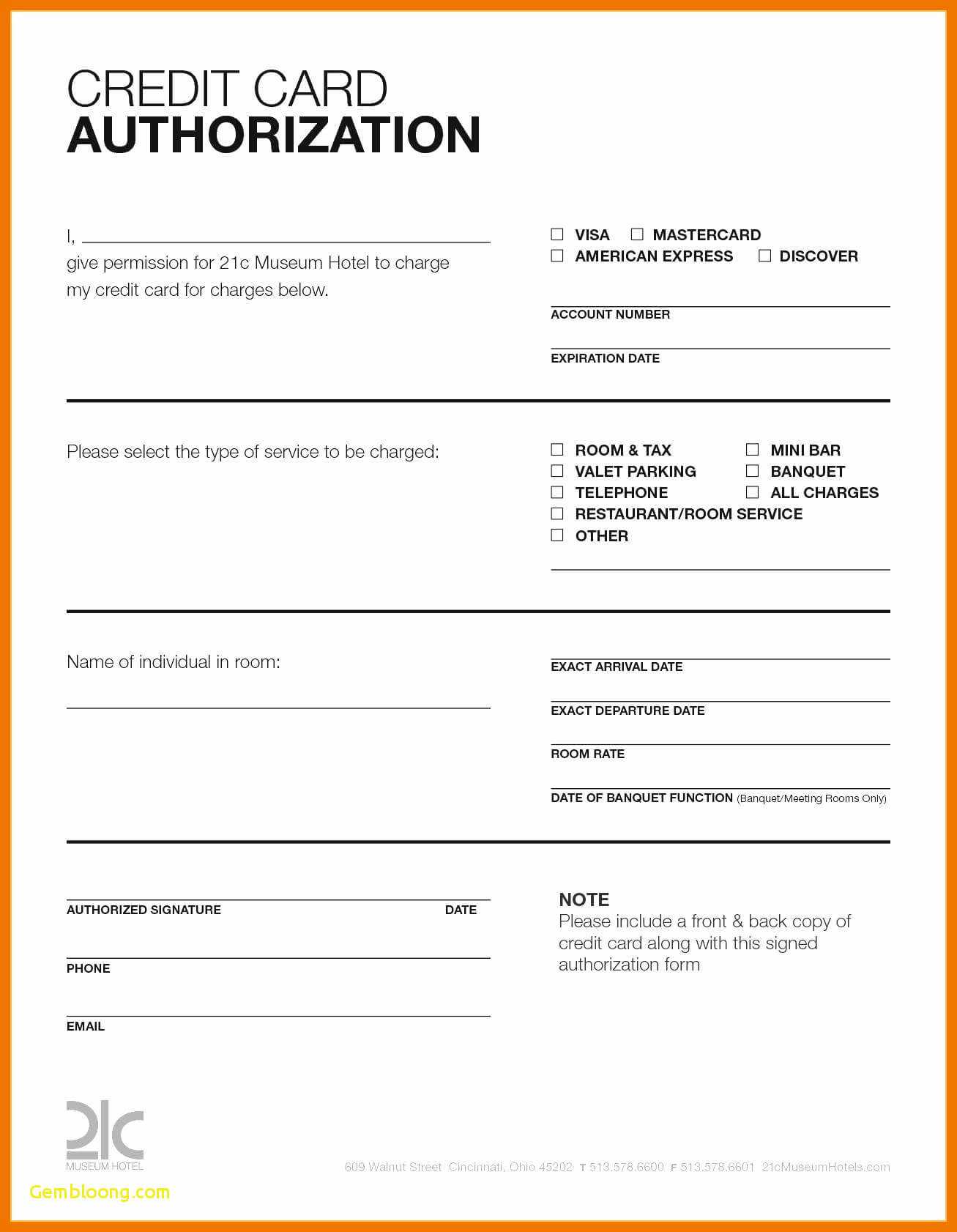 Hotel Credit Card Authorization Form Template Elegant With Credit Card Authorization Form Template Word