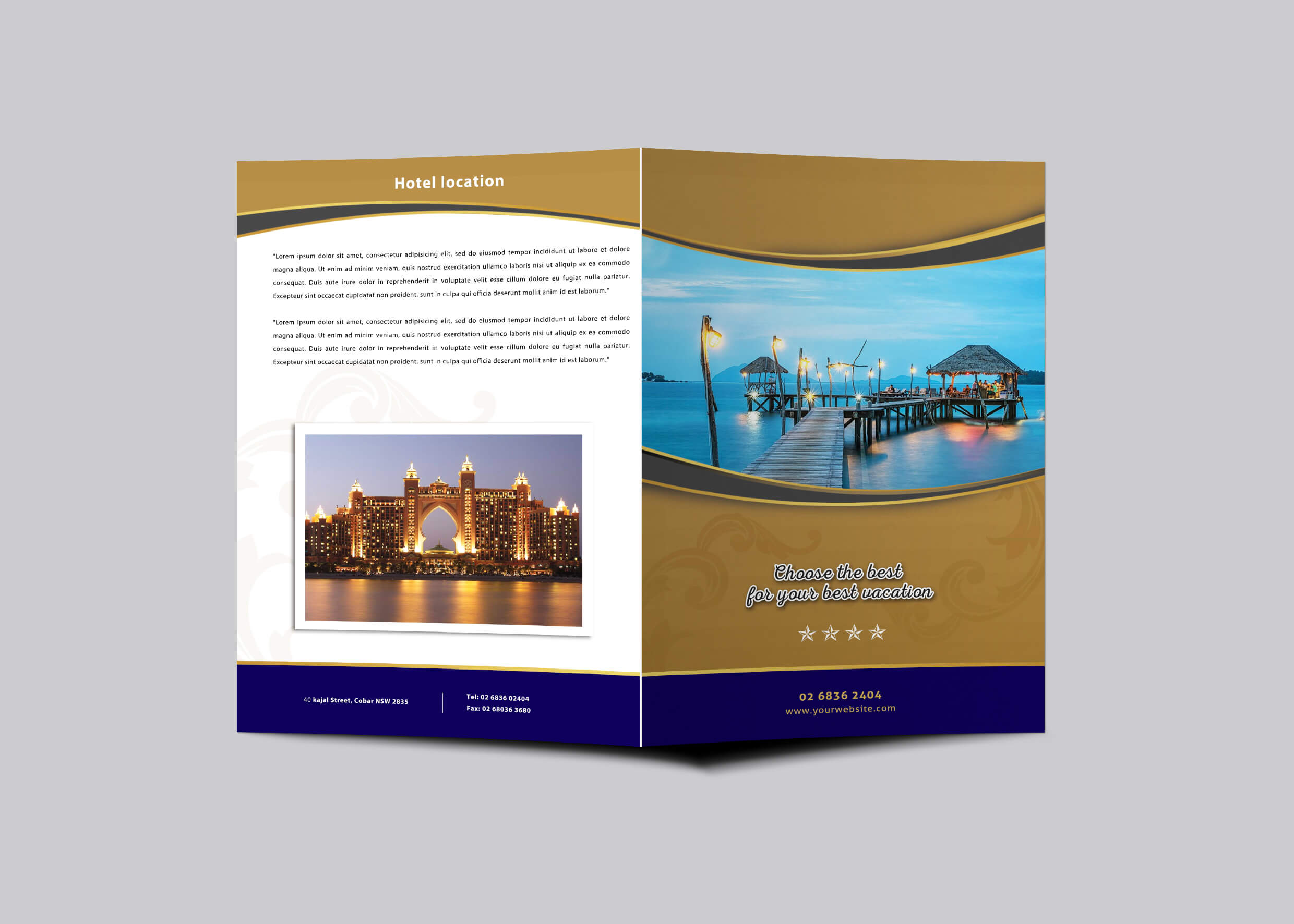 Hotel Resort Bi Fold Brochure Design Template | Psd Premium With Hotel Brochure Design Templates
