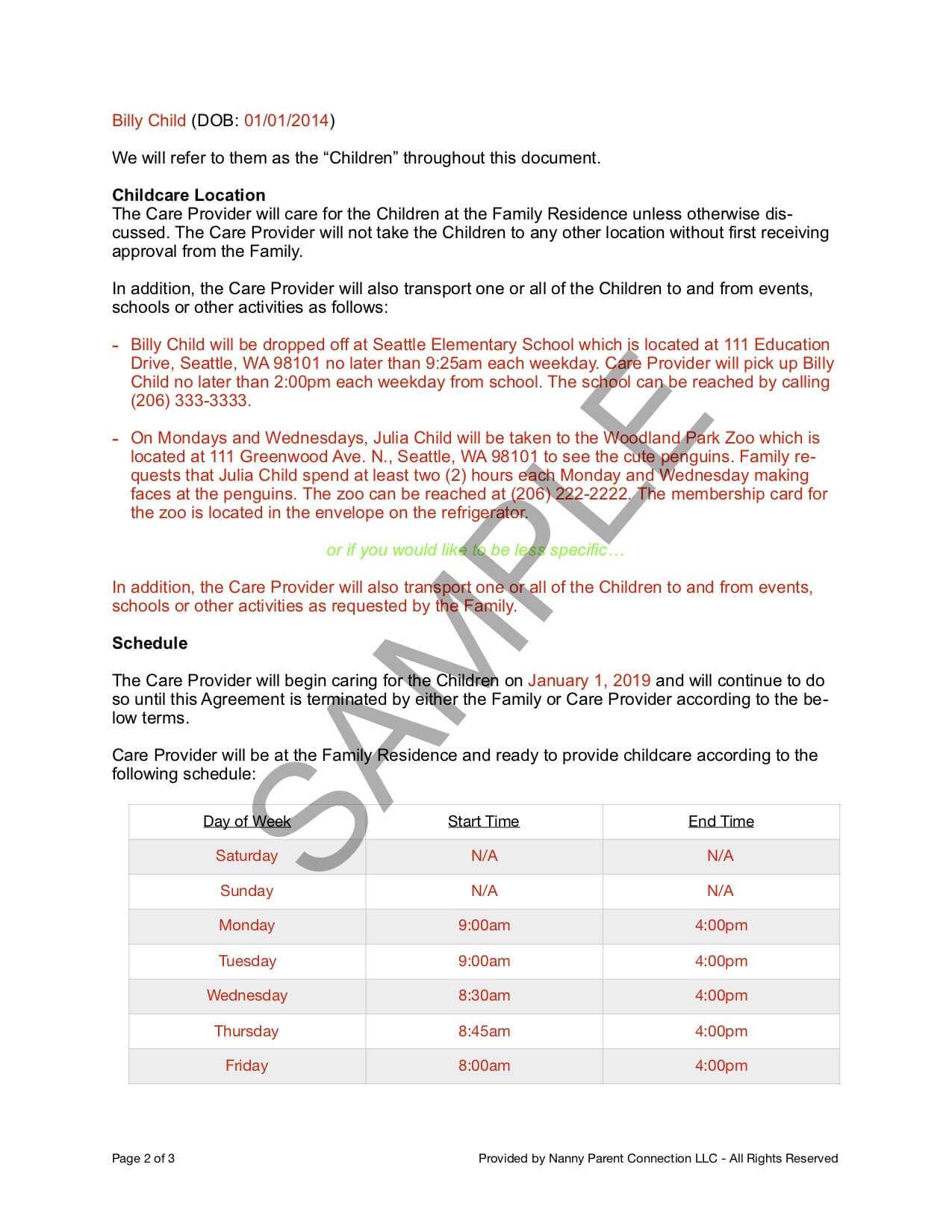 Household Employee Agreement | Nanny Parent Connection In Nanny Contract Template Word