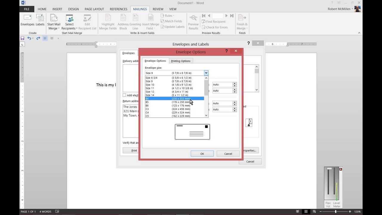 How To Change Envelope Printing Sizes In Microsoft Word 2013 For Word 2013 Envelope Template