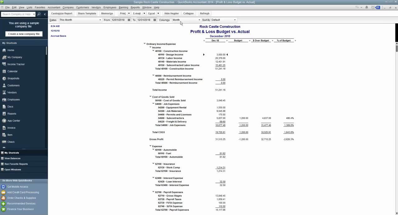 How To Create A Budget To Actual Report In Quickbooks Throughout Quick Book Reports Templates