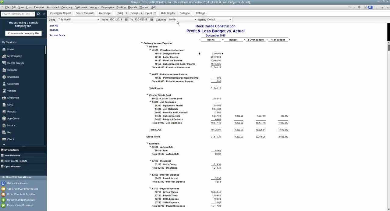 How To Create A Budget To Actual Report In Quickbooks Throughout Quick Book Reports Templates