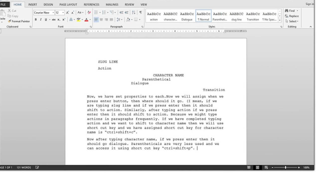 How To Create A Screenwriting Template In Ms Word 2013 Intended For Microsoft Word Screenplay Template