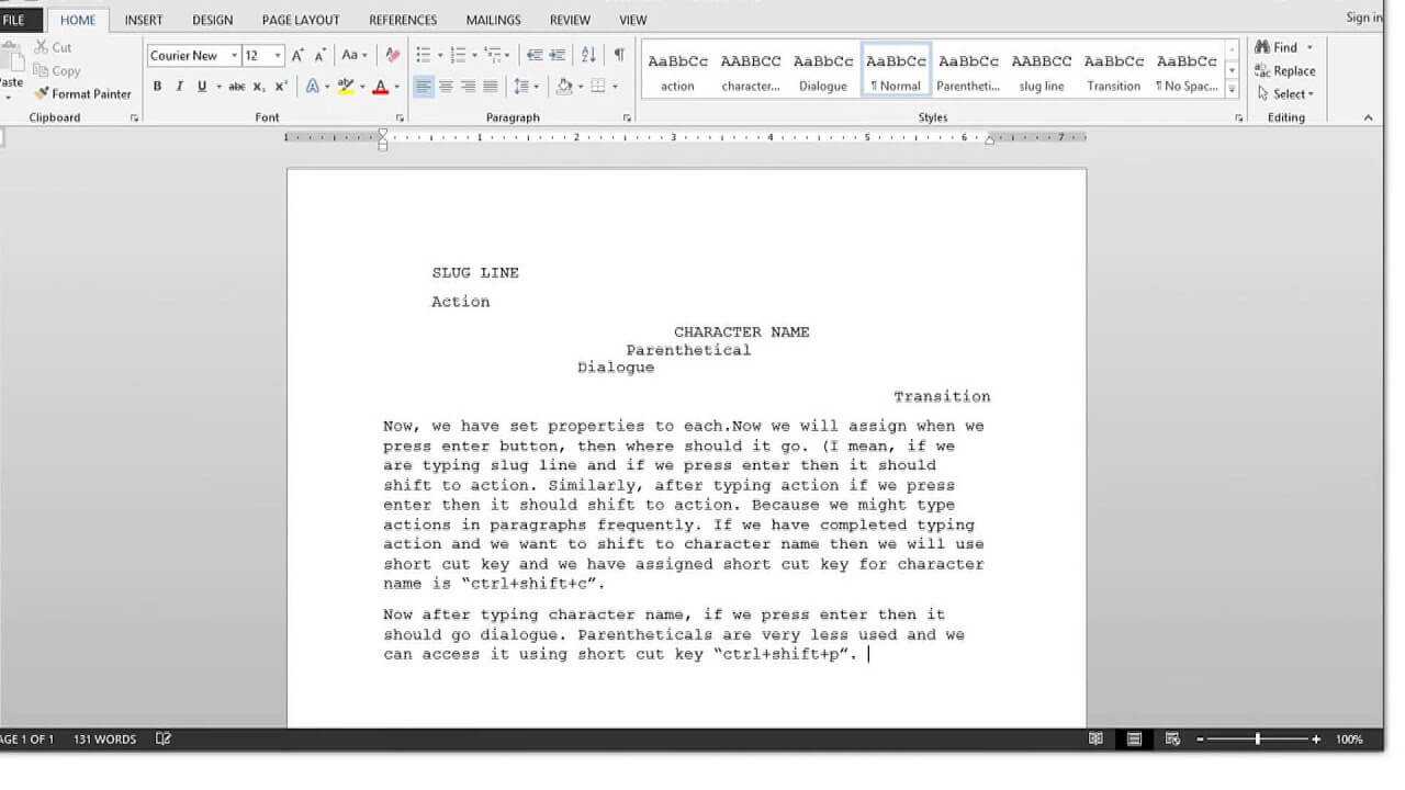 How To Create A Screenwriting Template In Ms Word 2013 Intended For Microsoft Word Screenplay Template