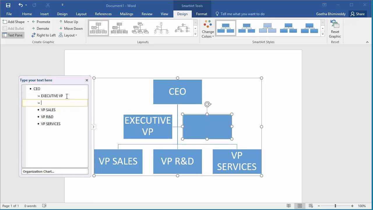 How To Create An Organization Chart In Word 2016 With Regard To Organization Chart Template Word