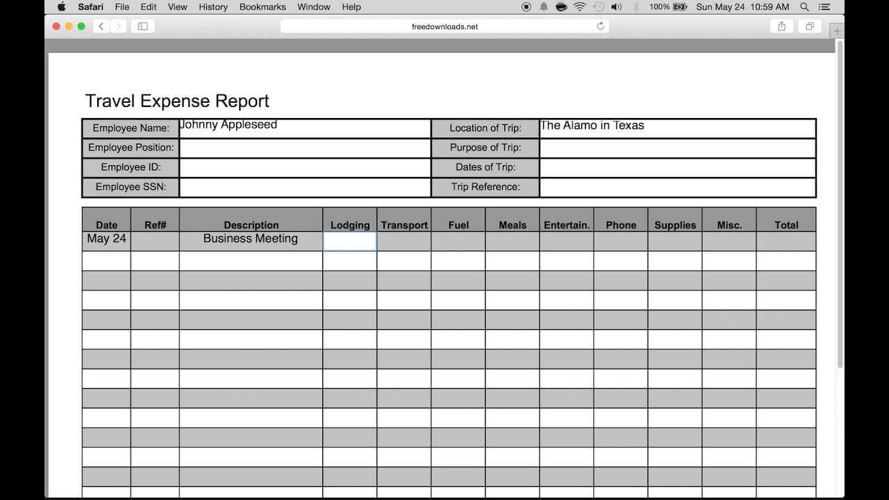 How To Fill In A Free Travel Expense Report | Pdf | Excel With Expense Report Template Excel 2010