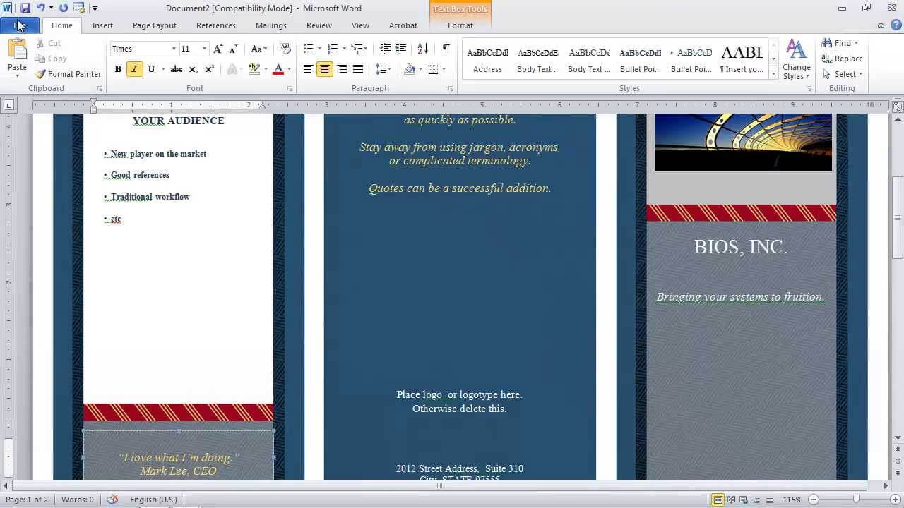 How To Make A Brochure In Microsoft Word Throughout Brochure Template On Microsoft Word