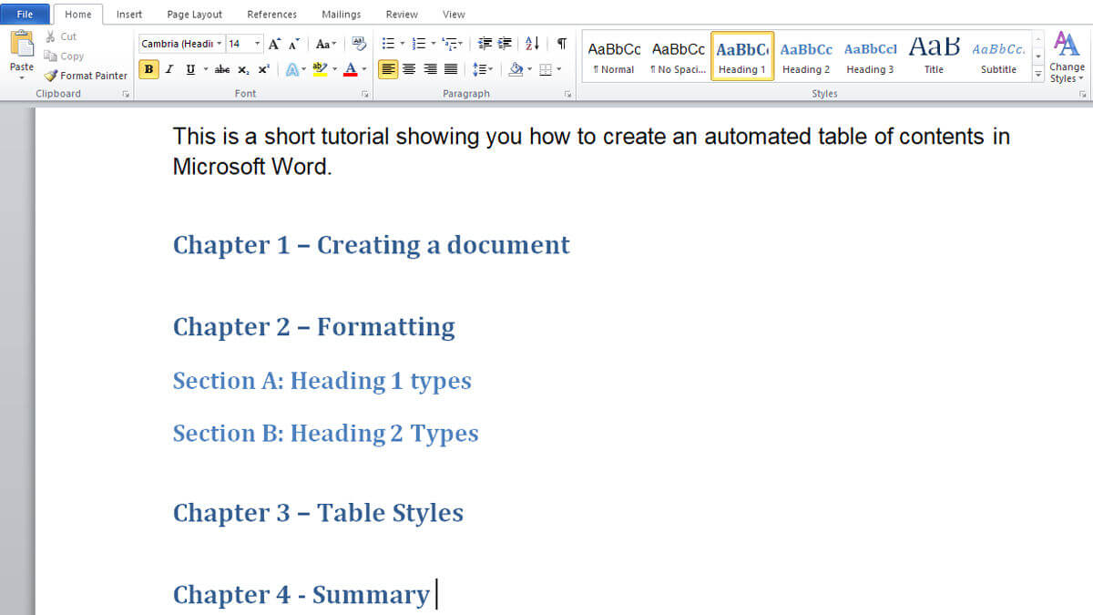Microsoft Word Table Of Contents Template