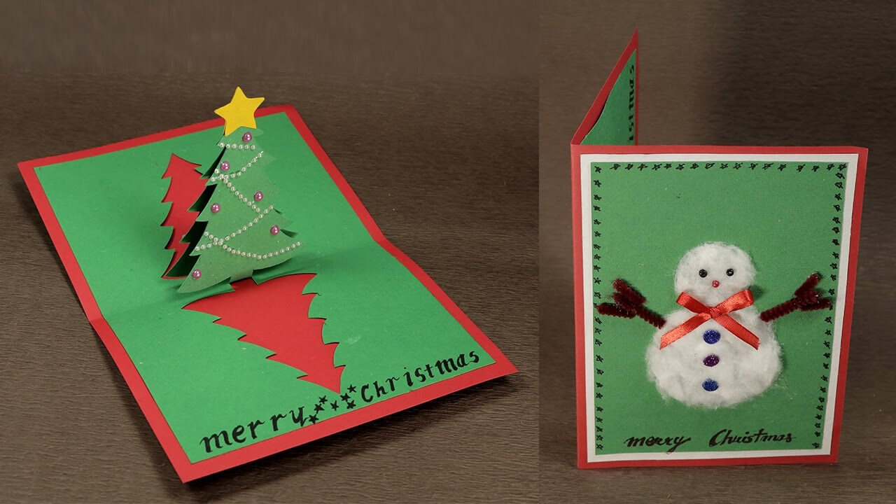 How To Make Diy Pop Up Christmas Card With Tree And Snowman Regarding Diy Christmas Card Templates