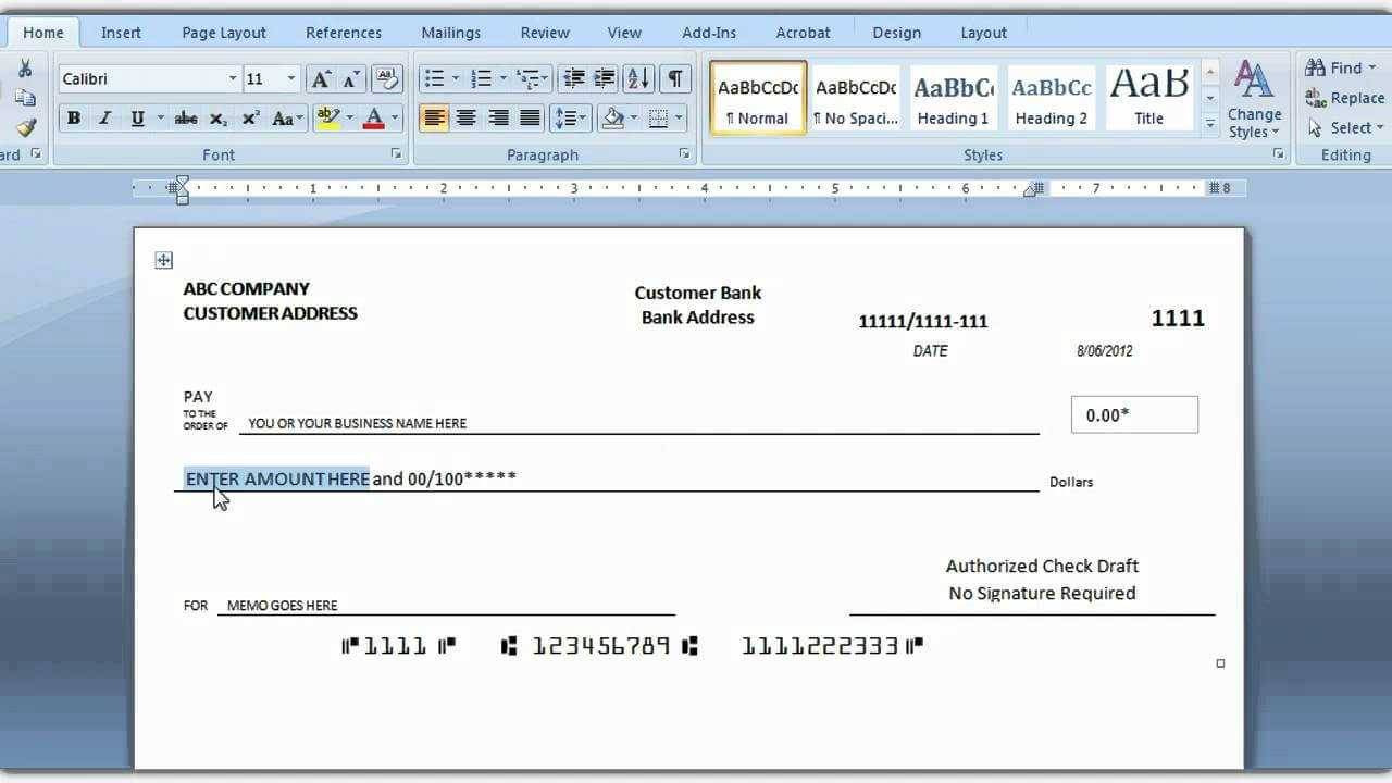 How To Print A Check Draft Template Pertaining To Personal Check Template Word 2003