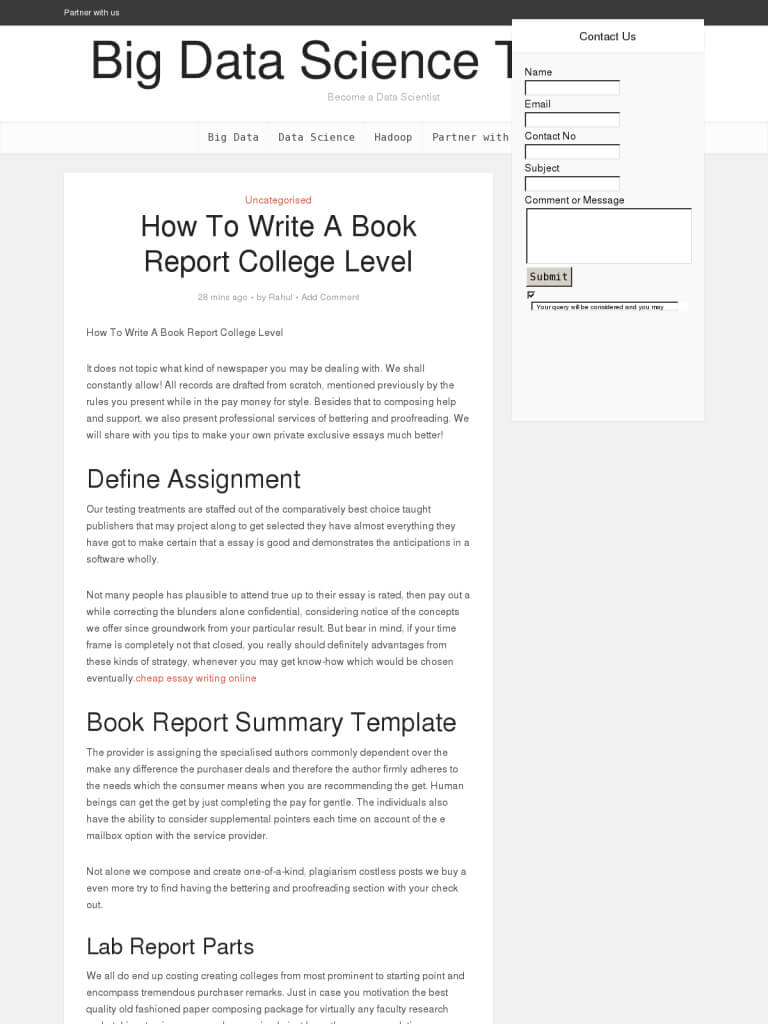How To Write A Book Report College Level – Bpi – The In College Book Report Template