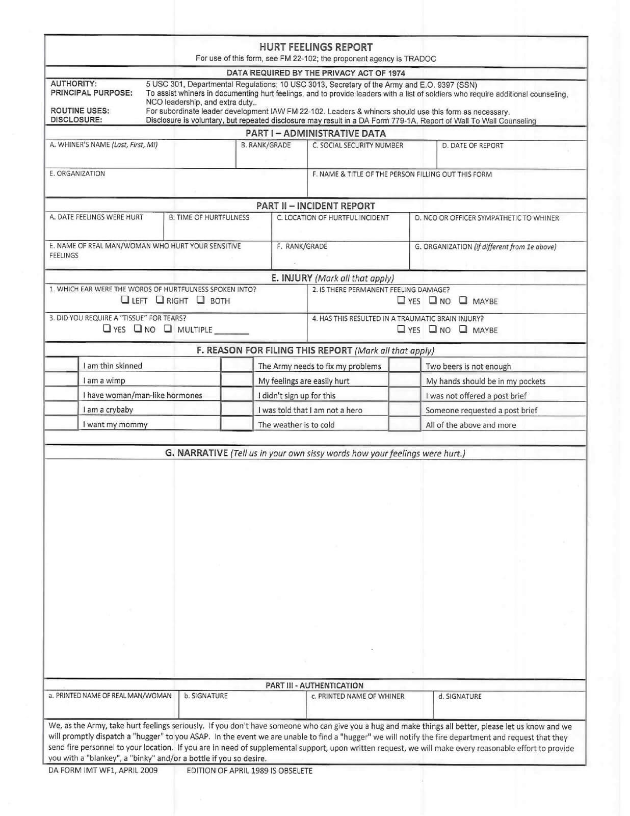 Hurt Feelings Report For Hurt Feelings Report Template