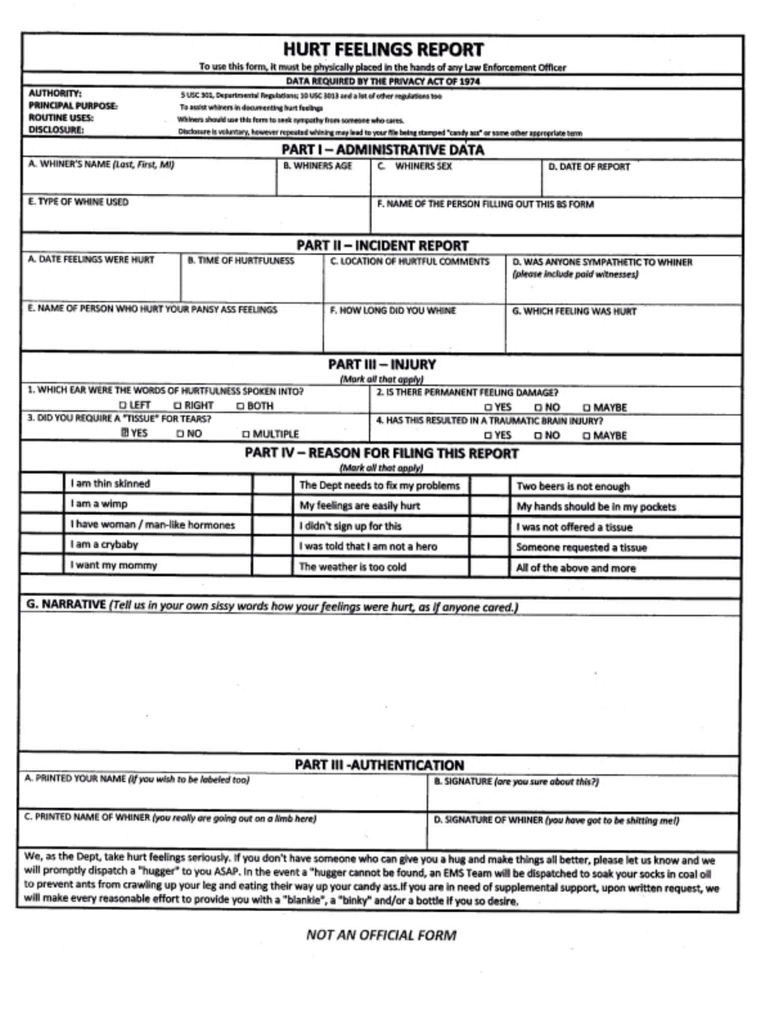 Hurt Feelings Report – Lol! | Hurt Feelings Report | Hurt Inside Hurt Feelings Report Template