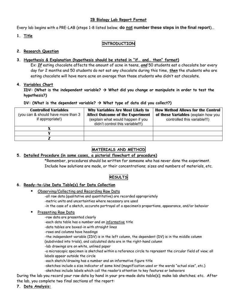 Ib Biology Lab Report Format With Biology Lab Report Template