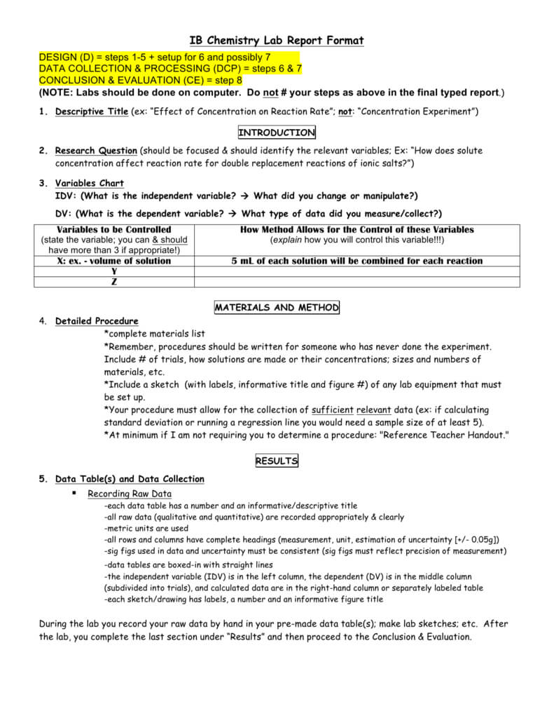 Ib Chemistry Lab Report Format Throughout Lab Report Template Chemistry